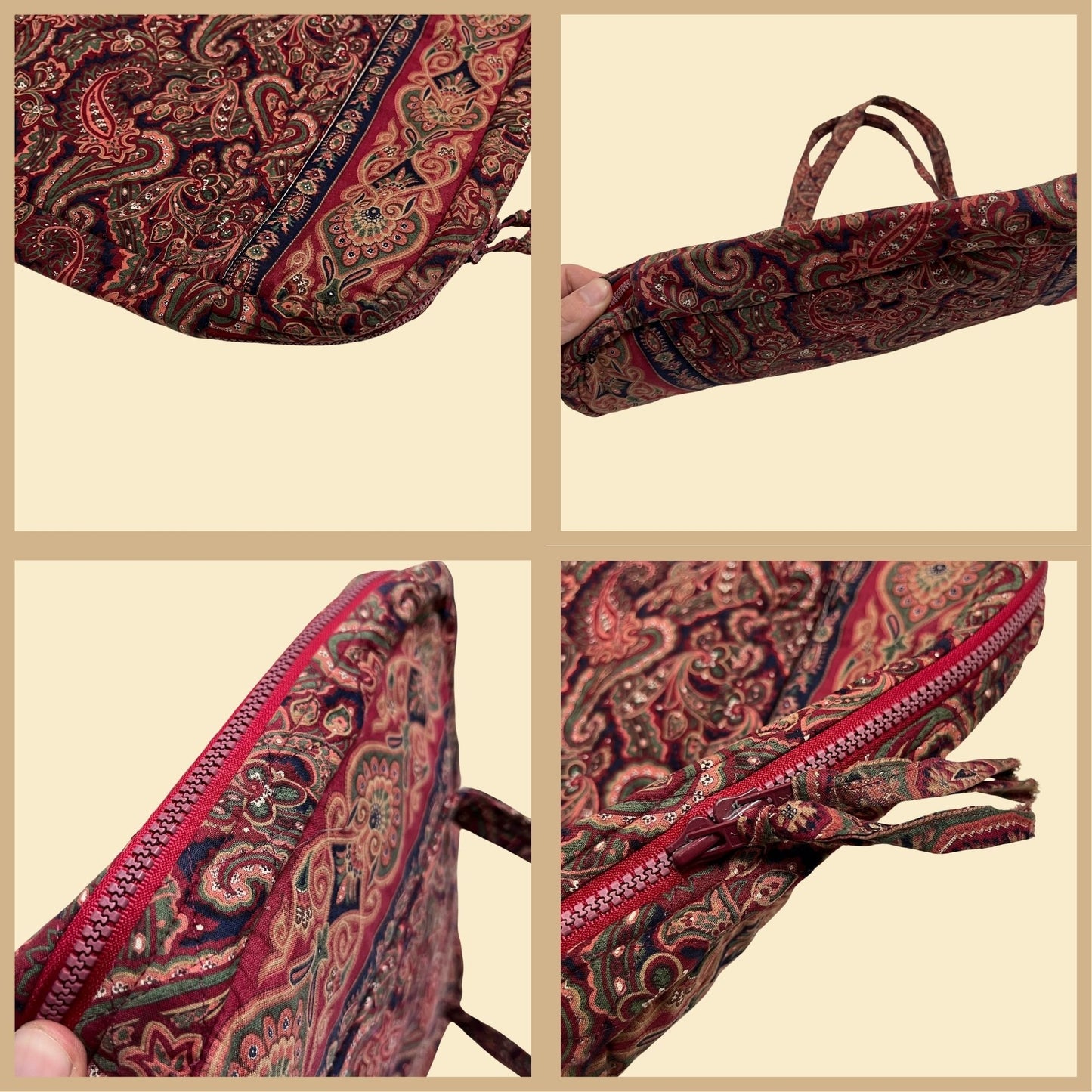 Vera Bradley Indiana Spring 1987 travel bag, burgundy vintage paisley 80s Vera Bradley tote / shoulder bag