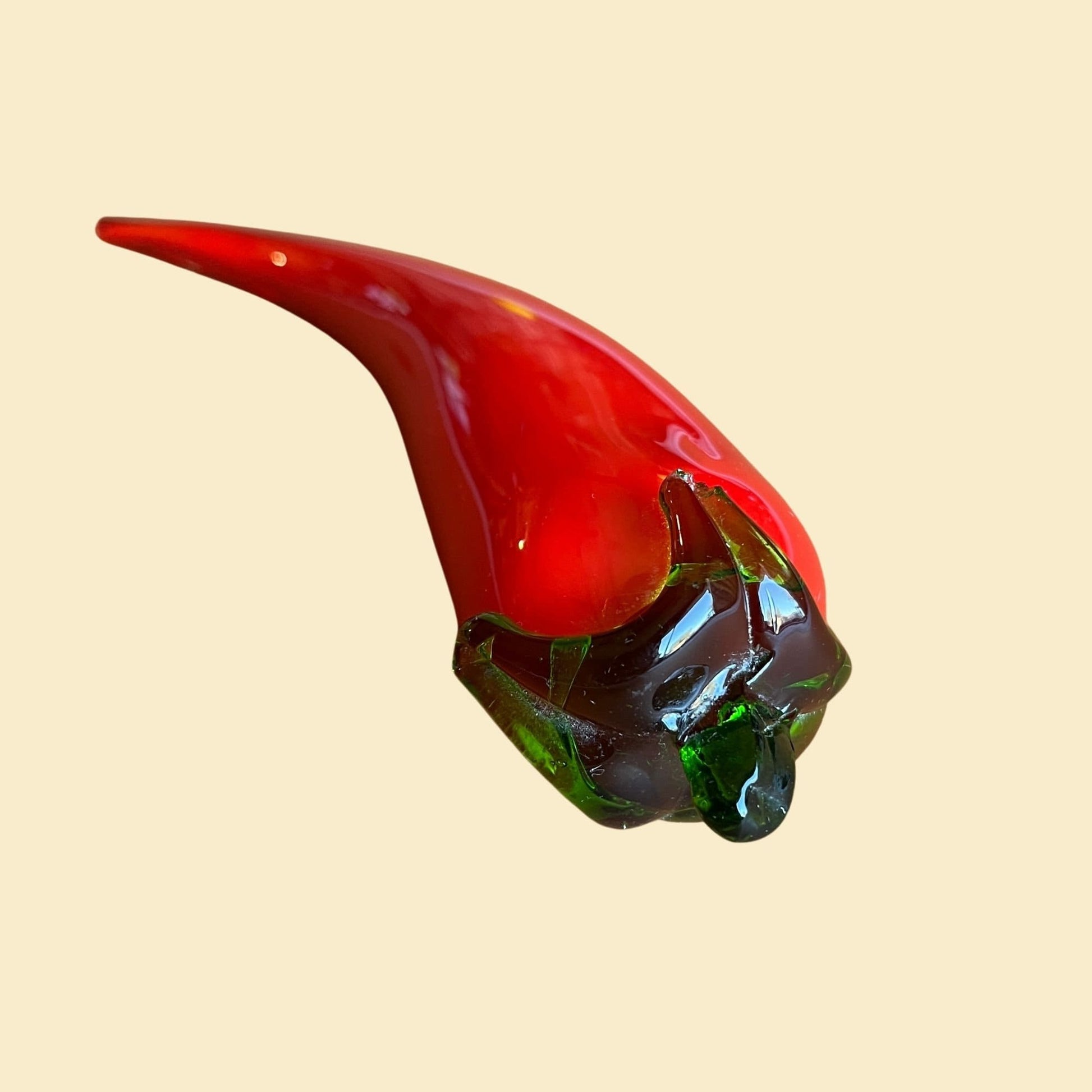 Vintage 80s pepper blown glass figurine, 1980s glass chili pepper statue