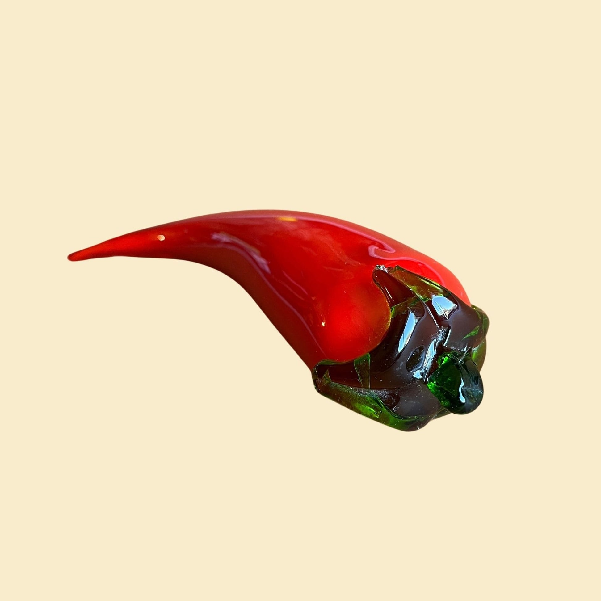 Vintage 80s pepper blown glass figurine, 1980s glass chili pepper statue