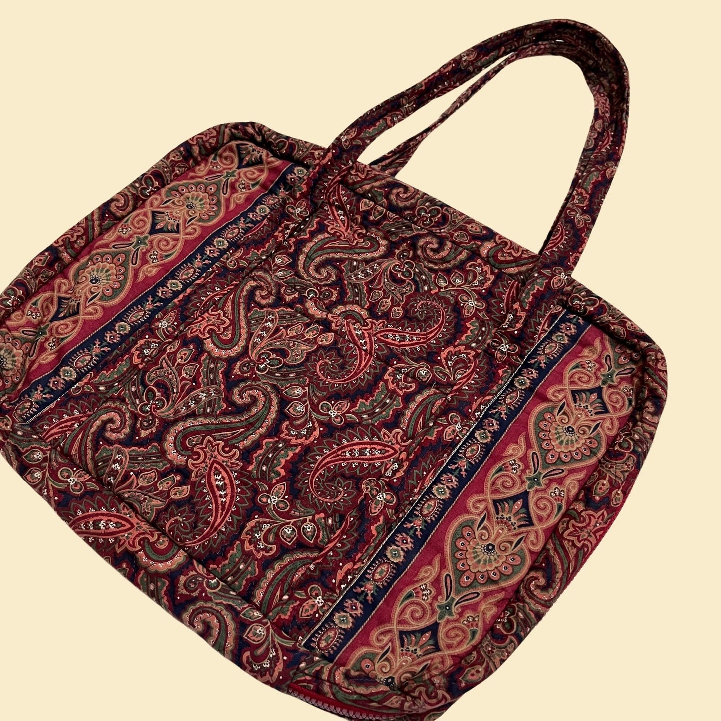 Vera Bradley Indiana Spring 1987 travel bag, burgundy vintage paisley 80s Vera Bradley tote / shoulder bag