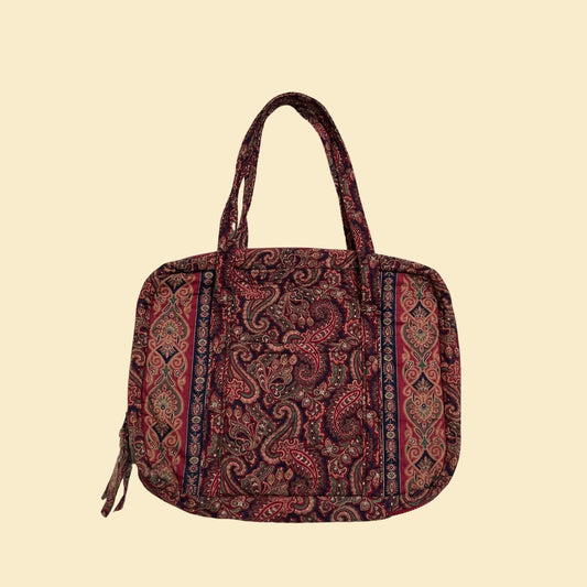 Vera Bradley Indiana Spring 1987 travel bag, burgundy vintage paisley 80s Vera Bradley tote / shoulder bag