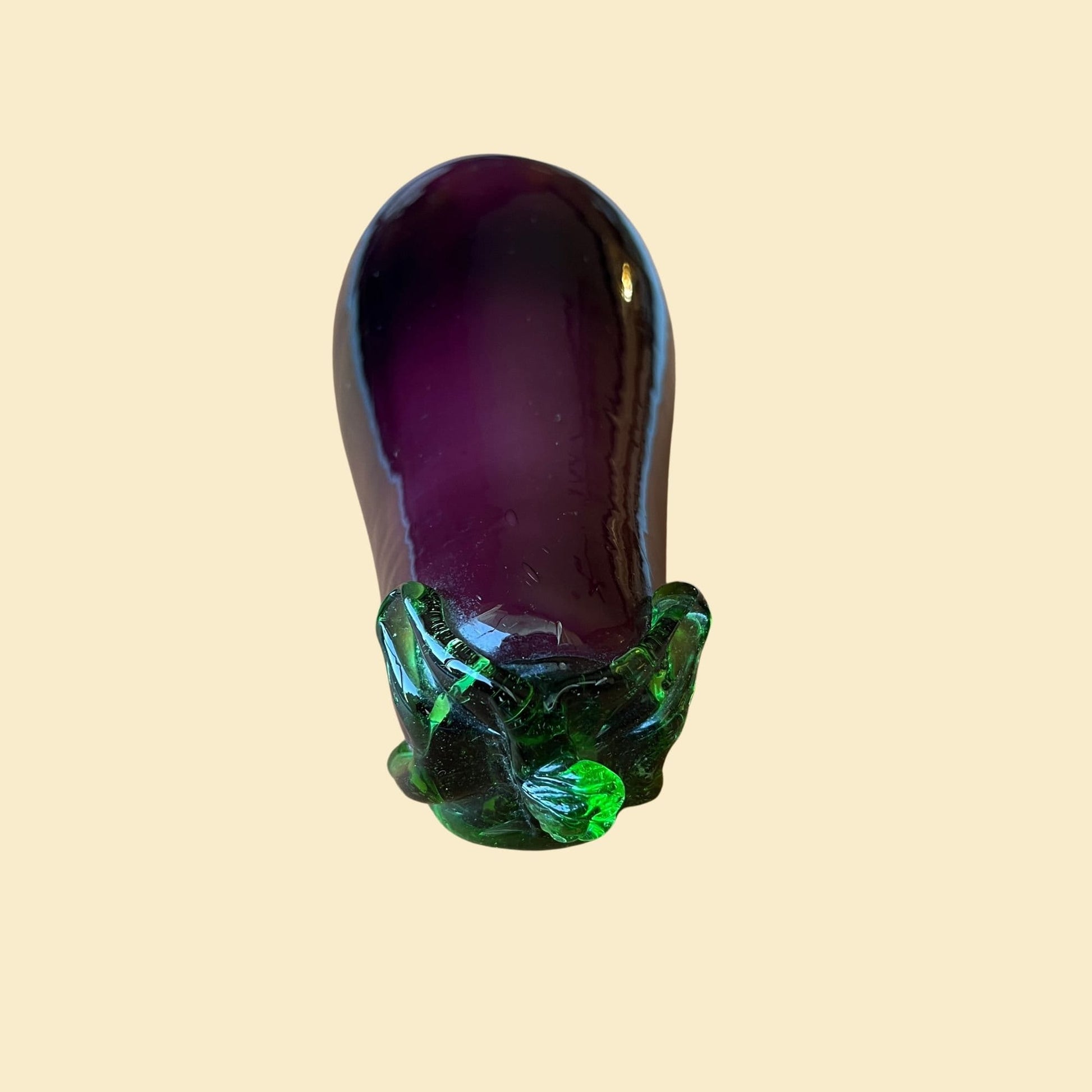 Vintage 80s eggplant figurine, 1980s blown glass egg plan statue