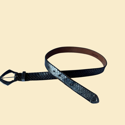 Vintage 80s Carlos Falchi belt, 38.5 inch, metallic brown snake skin belt, women's brown and silver diamond shaped belt