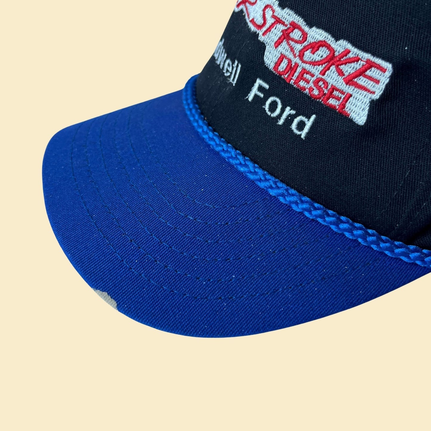 90s Ford trucker hat, 1990s vintage Ford Power Stroke Diesel baseball cap in blue and black, vintage trucker cap