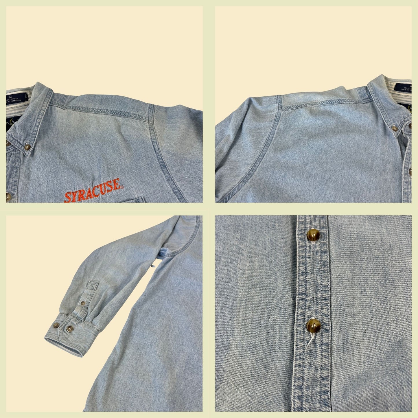 Vintage Syracuse chambray shirt, 1990s size M Syracuse University long sleeve button down