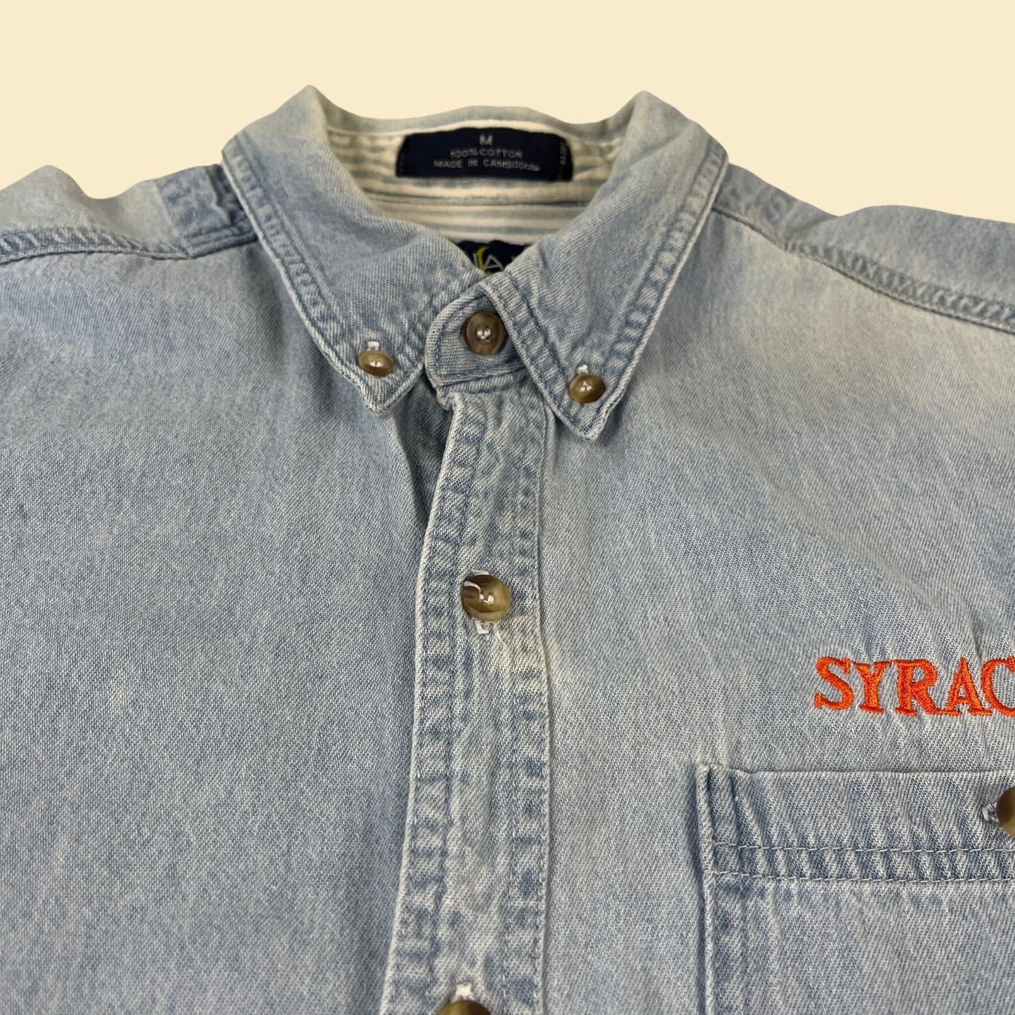 Vintage Syracuse chambray shirt, 1990s size M Syracuse University long sleeve button down