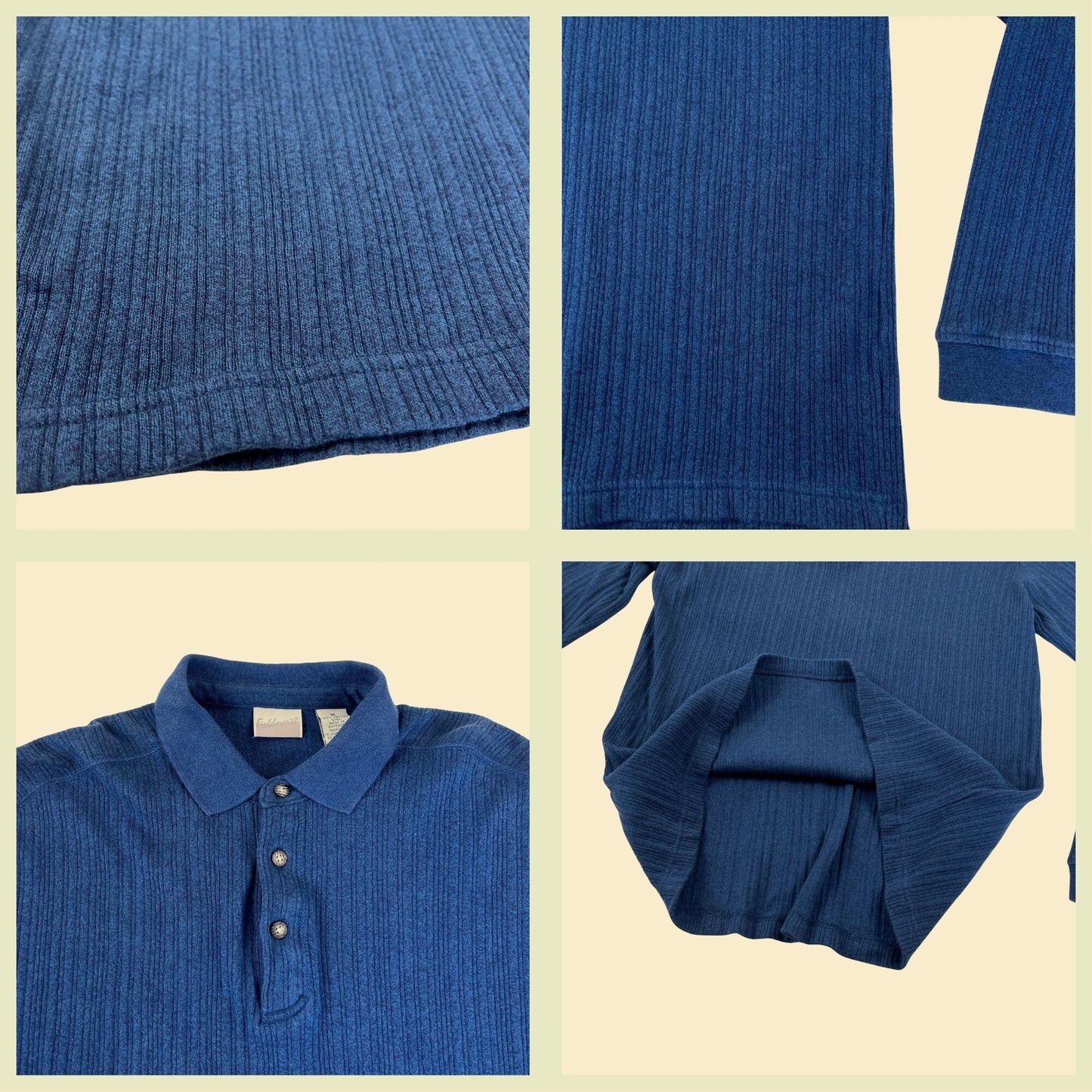 90s long sleeve blue polo shirt by Fieldmaster, vintage size M 1990s ribbed collared shirt