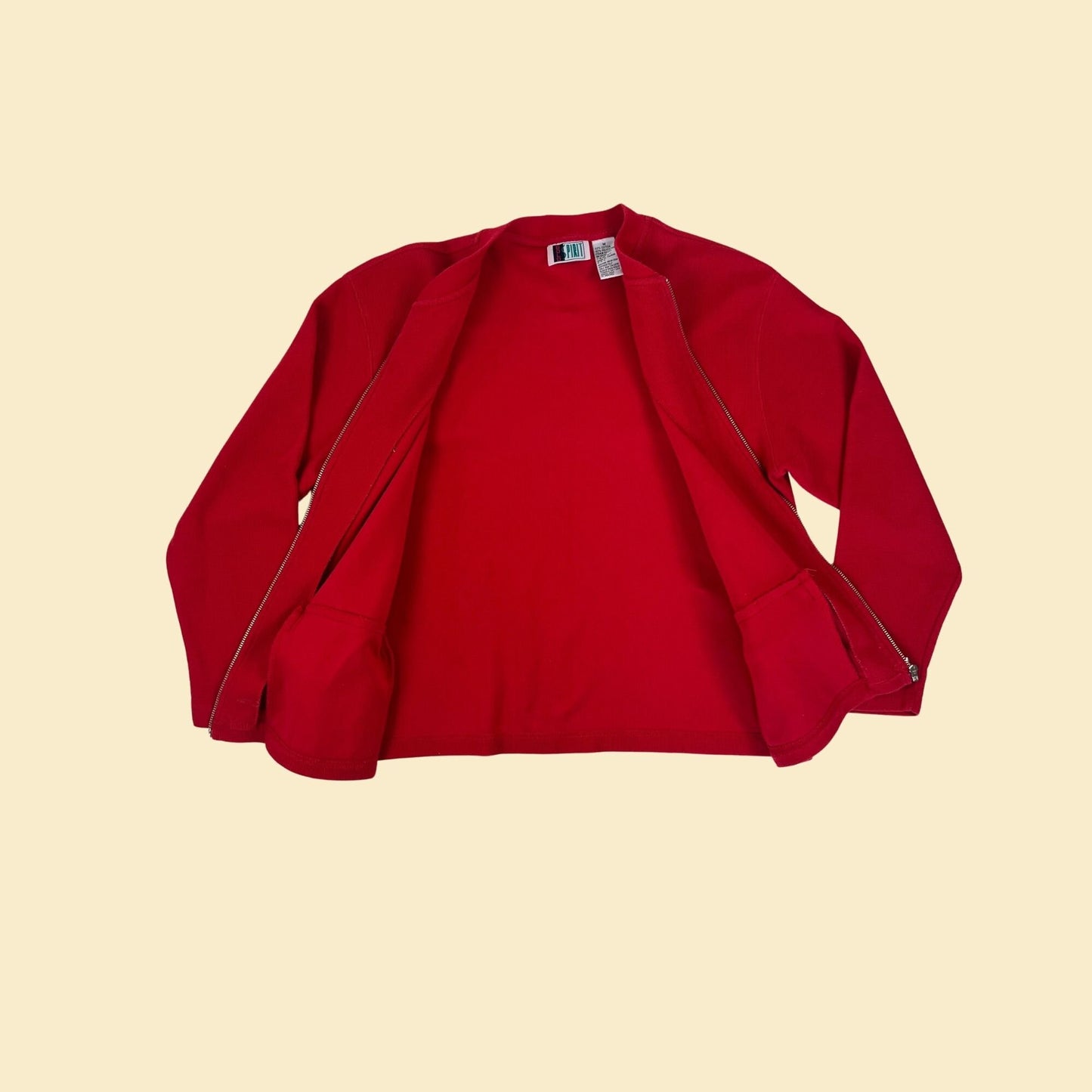 90s red zip up sweatshirt by Bold Spirit, size M vintage 1990s red knit jacket