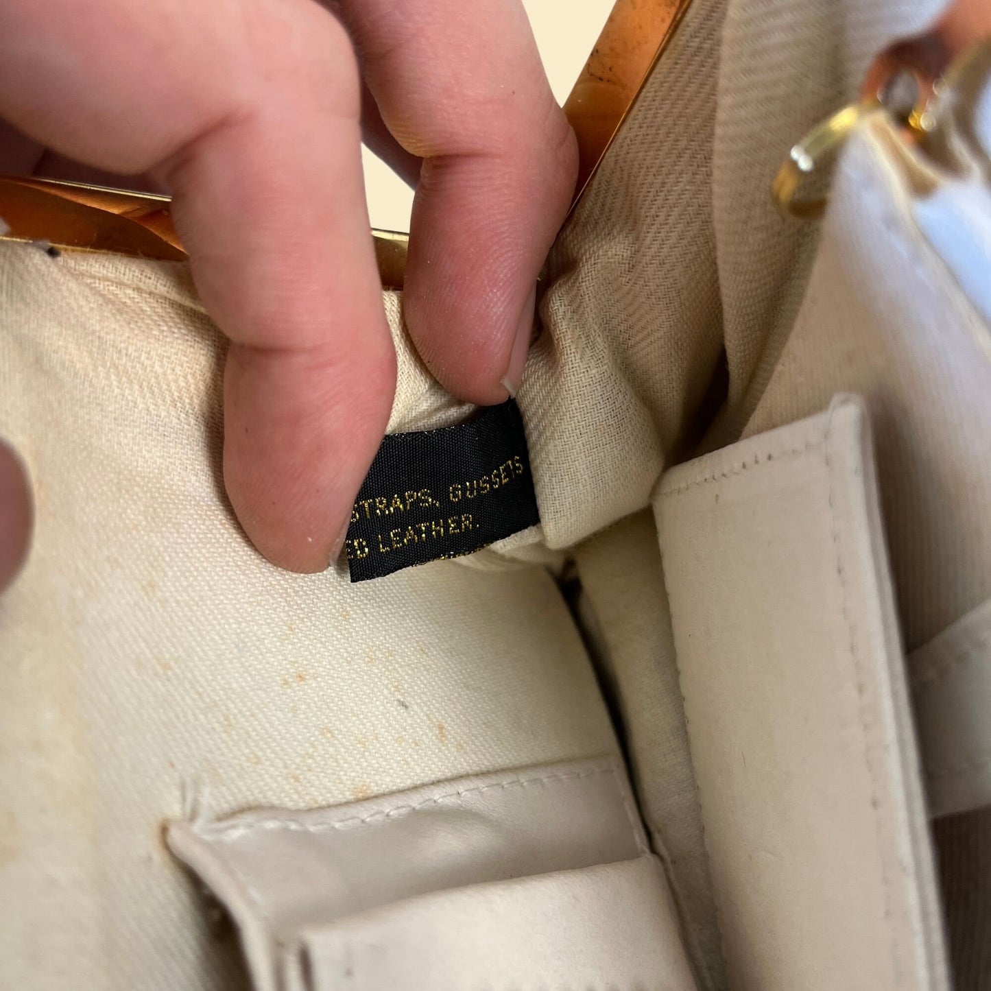 90s white leather handbag by Naturalizer, vintage 1990s white leather clutch with brass/gold hardware