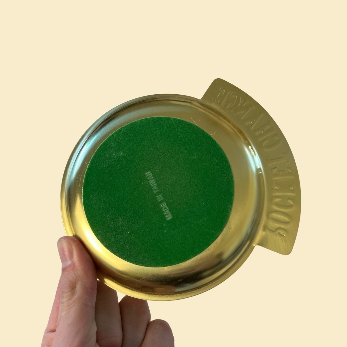 1970s pocket change dish, vintage brass circular coin dish