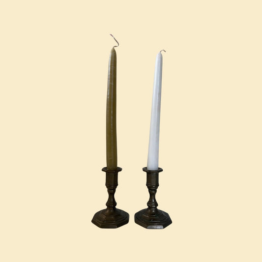 Vintage 70s brass candlestick holders, vintage set of 2 candlestick holders with faceted design