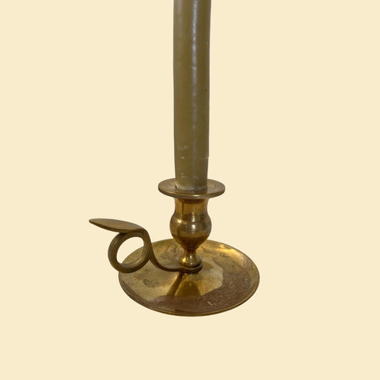 Vintage 80s brass candlestick holder, vintage candlestick holders with handle