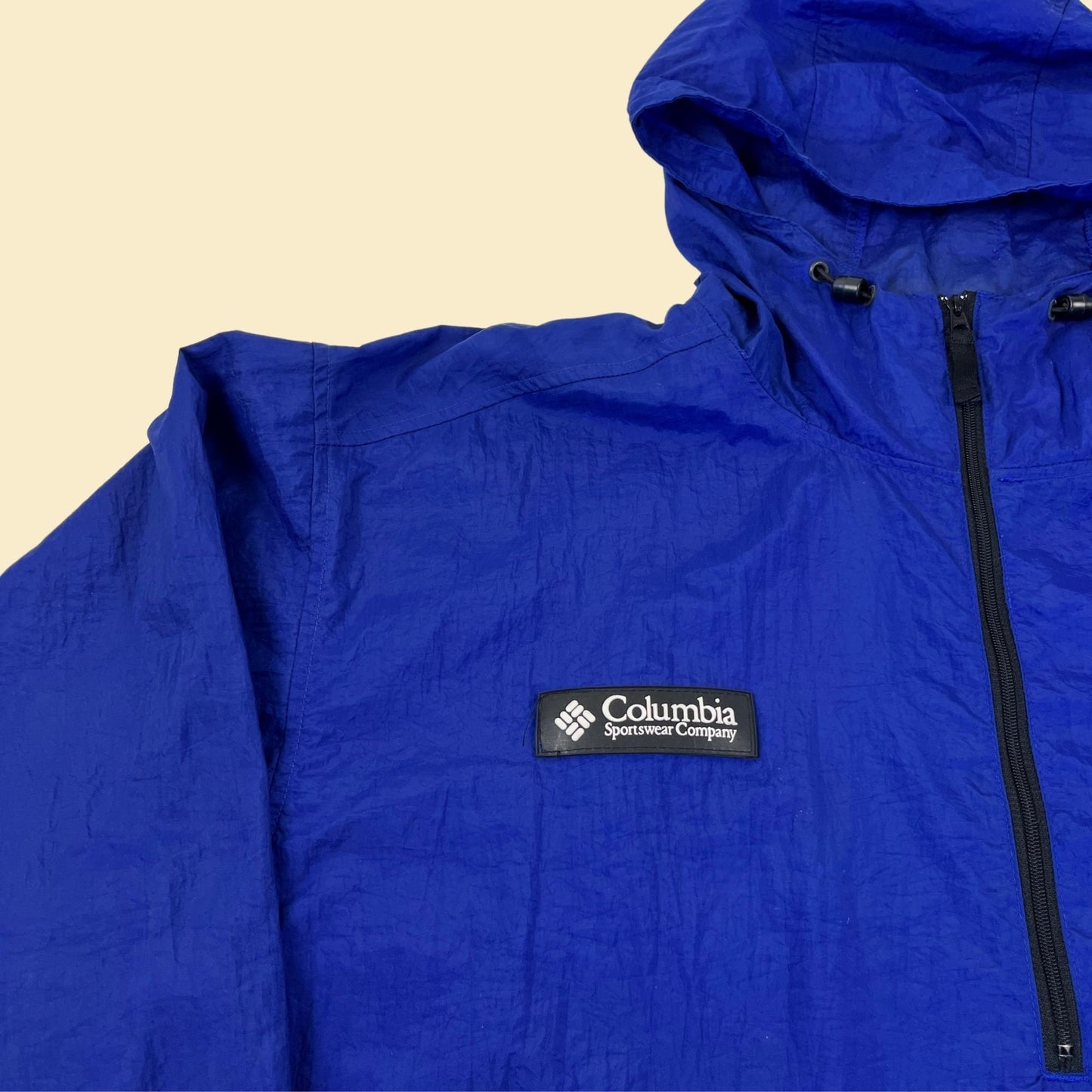 90s Columbia Sportswear windbreaker with mesh center pocket, size L, vintage 1990s pullover hooded nylon jacket