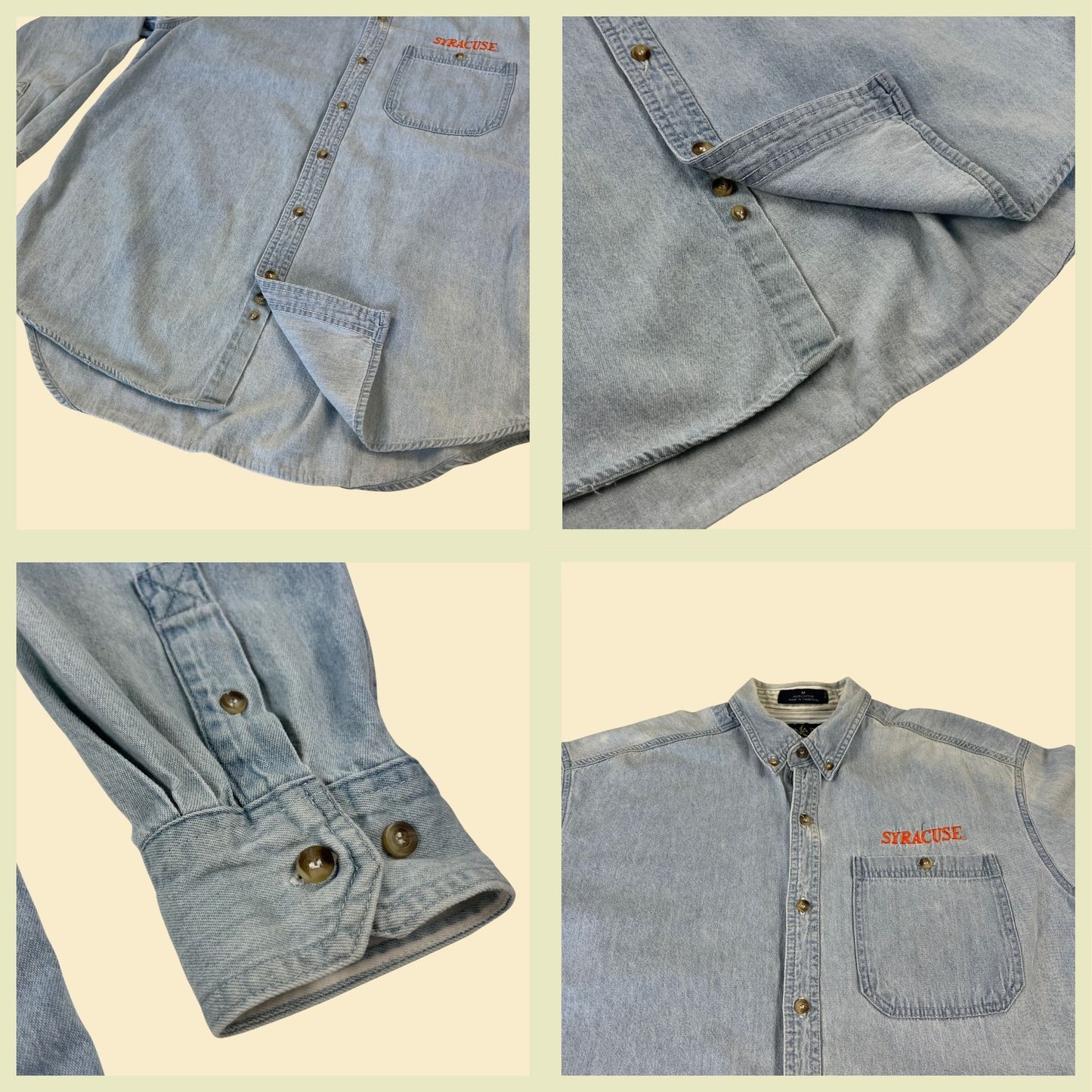 Vintage Syracuse chambray shirt, 1990s size M Syracuse University long sleeve button down