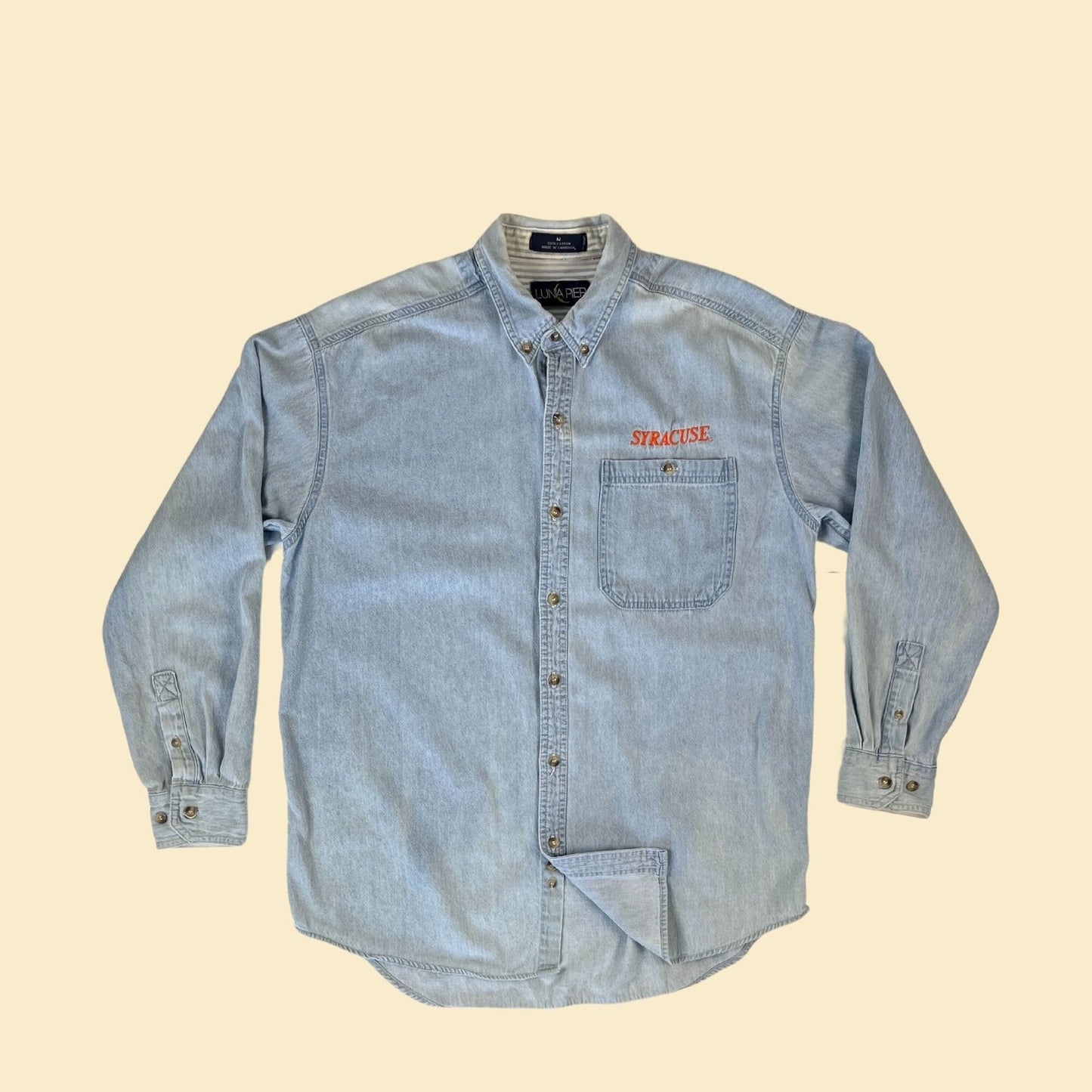 Vintage Syracuse chambray shirt, 1990s size M Syracuse University long sleeve button down