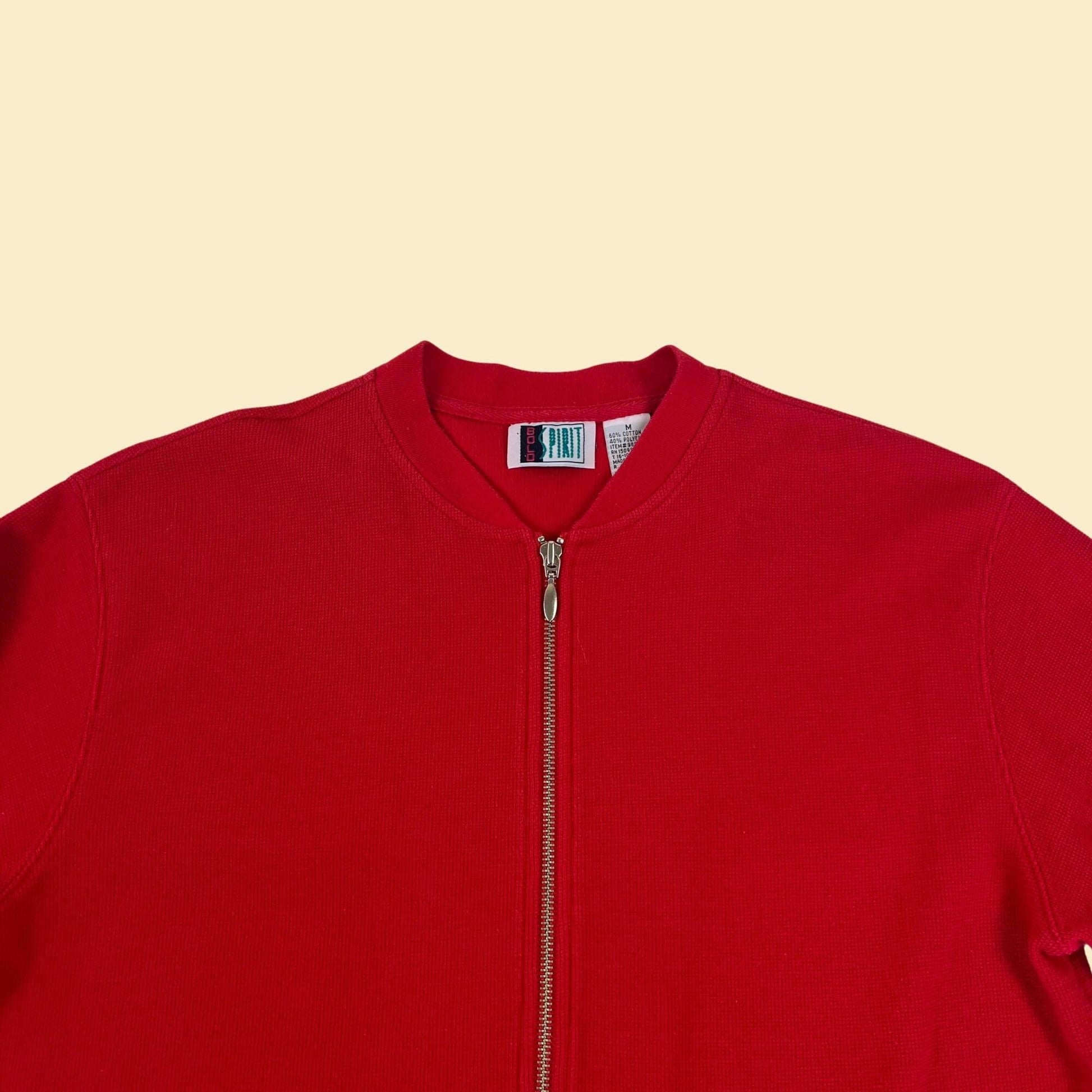 90s red zip up sweatshirt by Bold Spirit, size M vintage 1990s red knit jacket