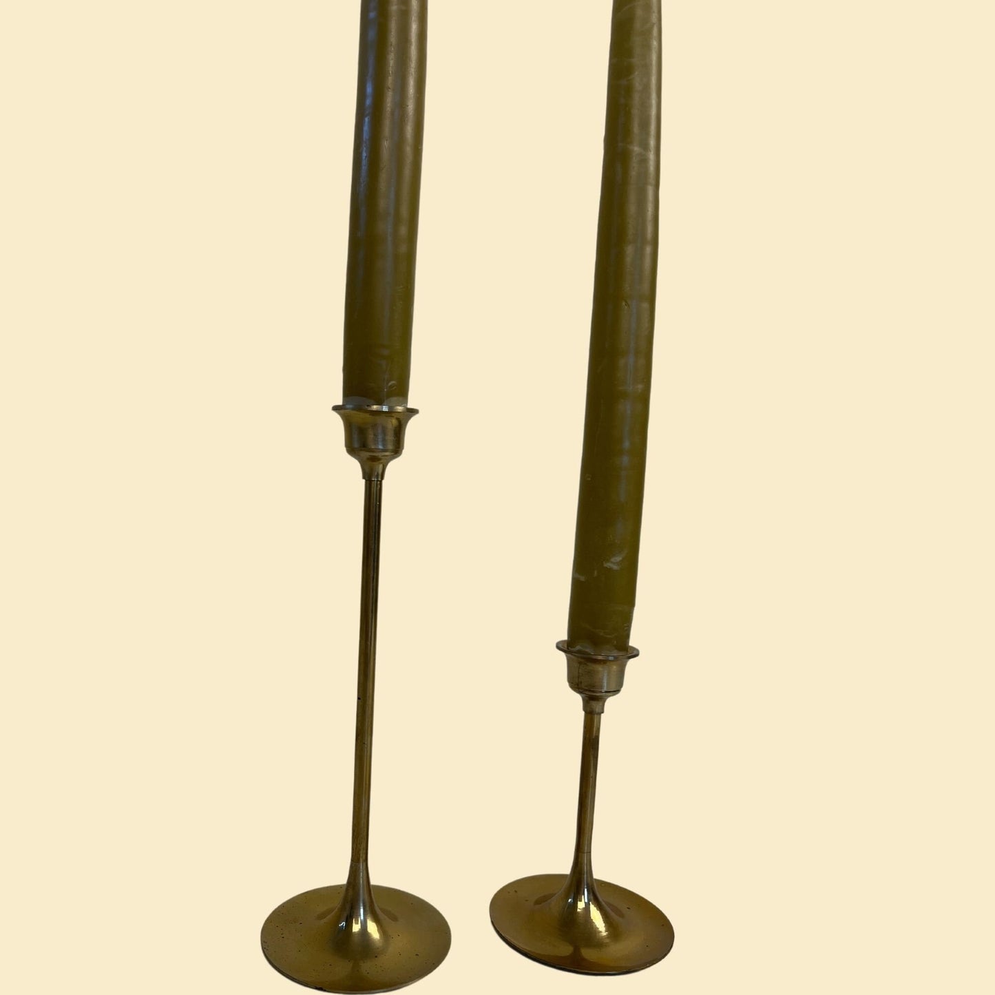 Set of vintage brass candlestick holders, set of two 1980s solid brass taper candle holders