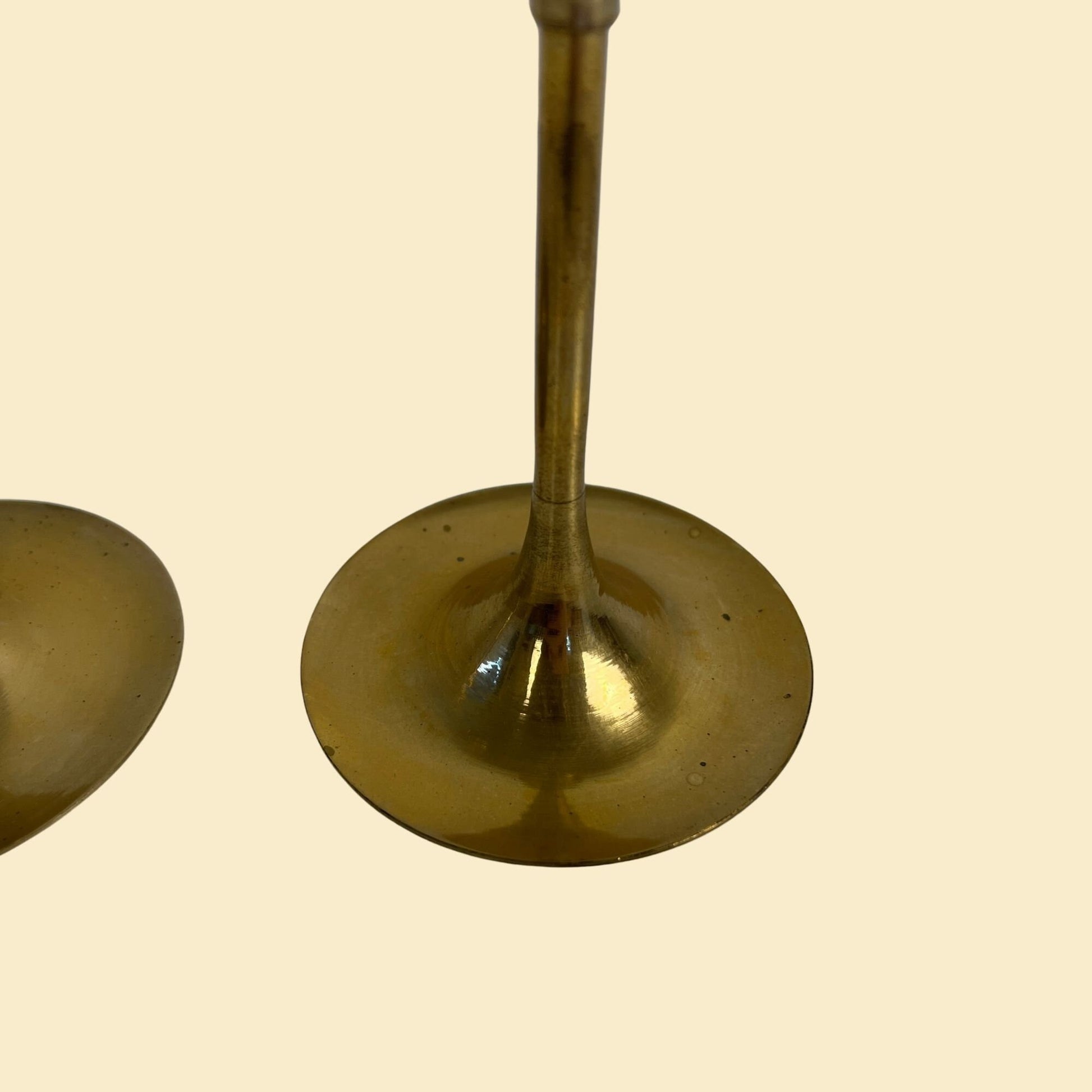 Set of vintage brass candlestick holders, set of two 1980s solid brass taper candle holders