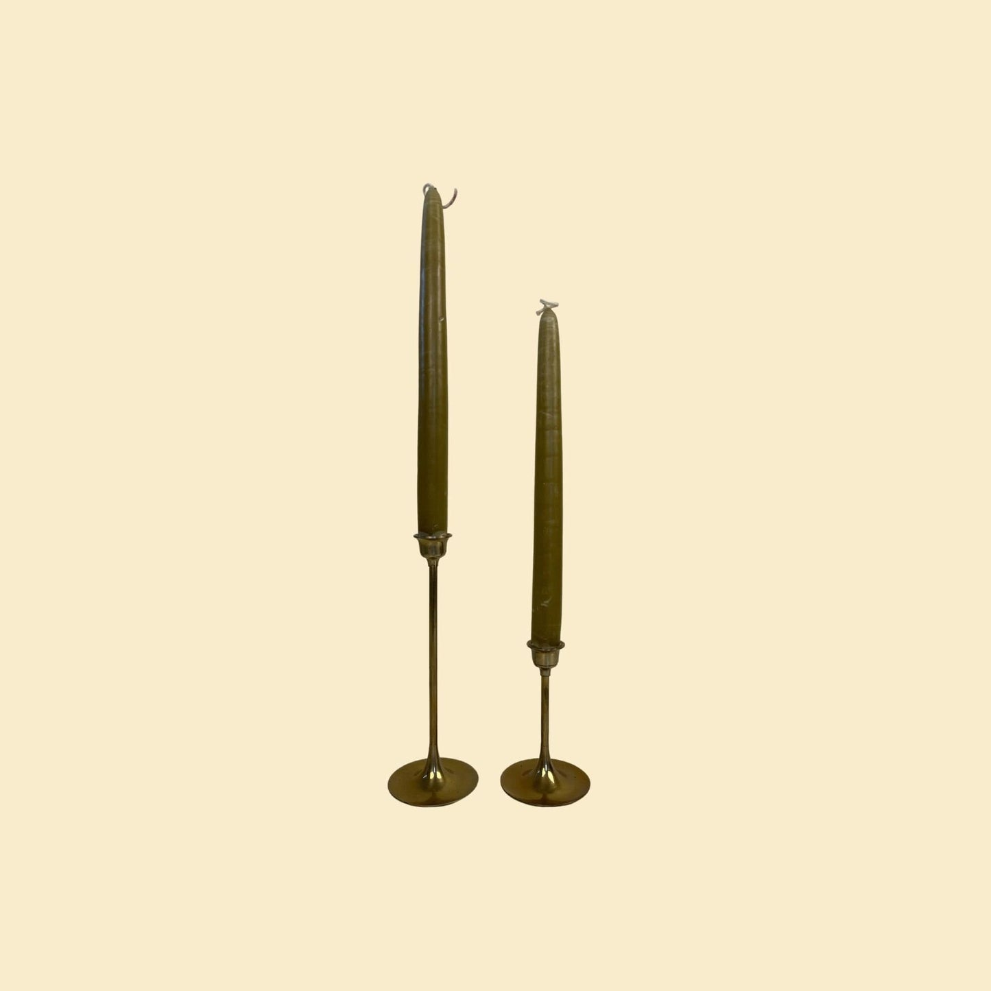 Set of vintage brass candlestick holders, set of two 1980s solid brass taper candle holders