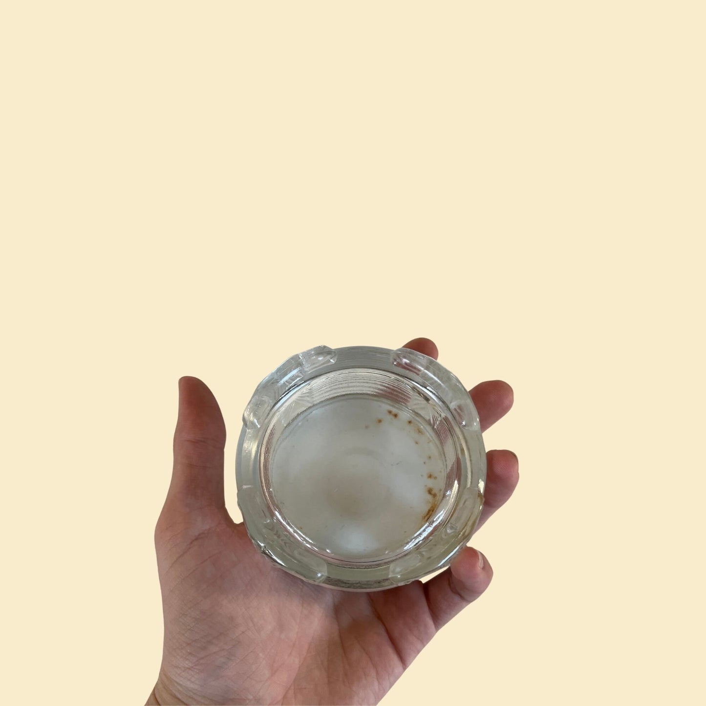 1930s glass vanity jar, vintage art deco makeup/powder jar with floral lid