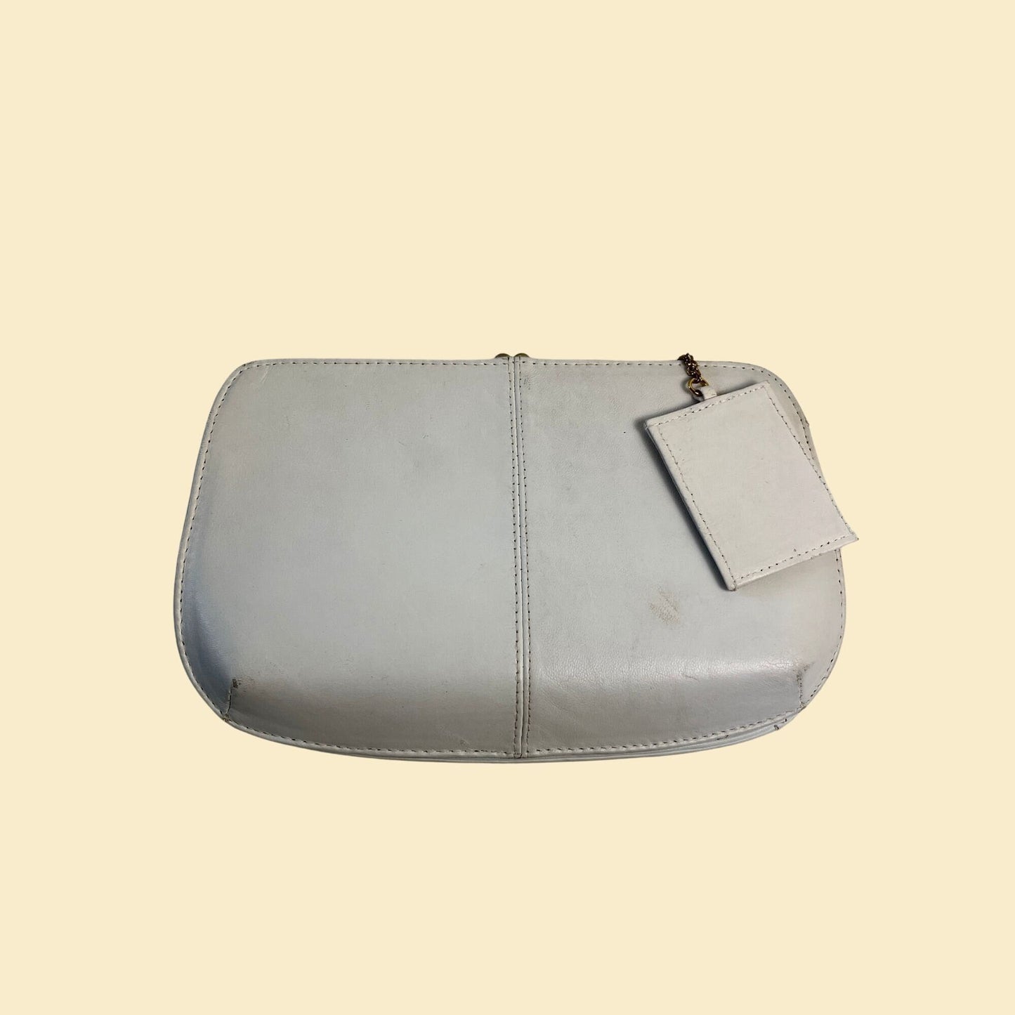 90s white leather handbag by Naturalizer, vintage 1990s white leather clutch with brass/gold hardware