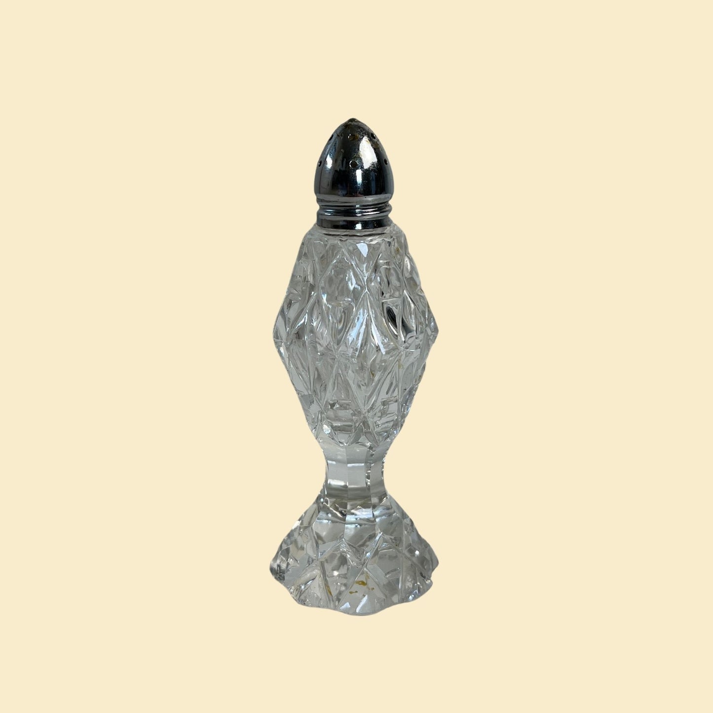 Vintage crystal & silver salt shaker, 1960s - 1970s crystal glass / silverplated shaker