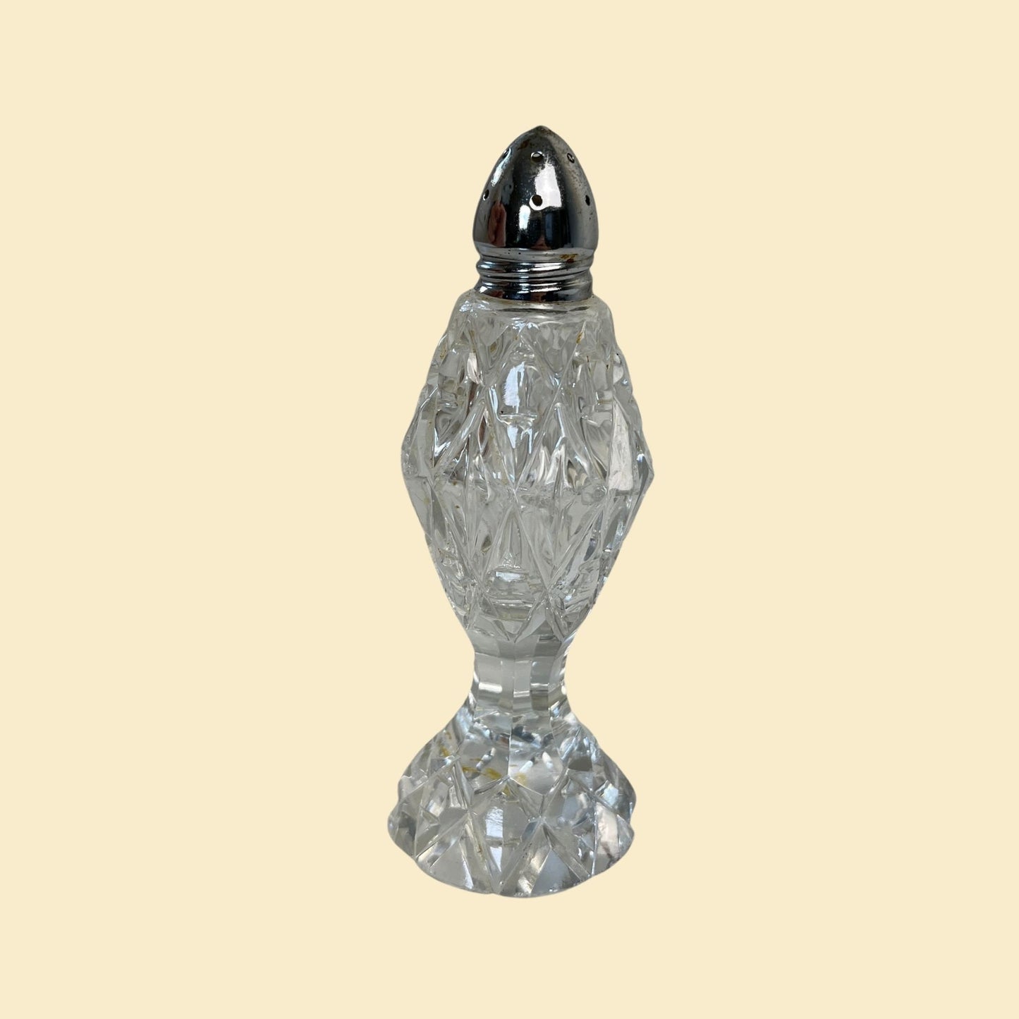 Vintage crystal & silver salt shaker, 1960s - 1970s crystal glass / silverplated shaker