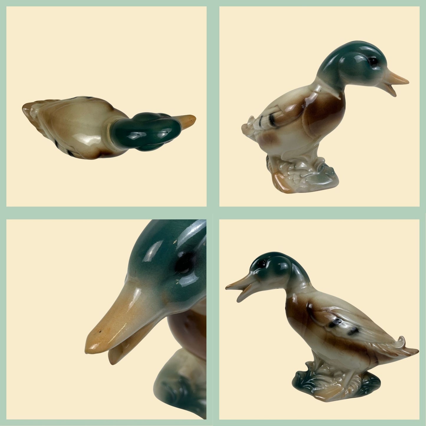 Vintage ceramic duck statue, 1950s mallard duck tabletop figurine