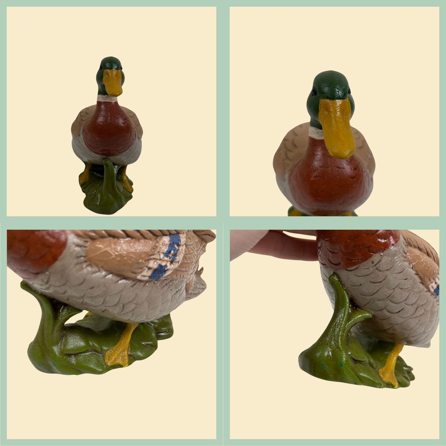 1970s ceramic duck statue, vintage 70s painted duck figurine by Shirley's Ceramics, mallard duck sculpture