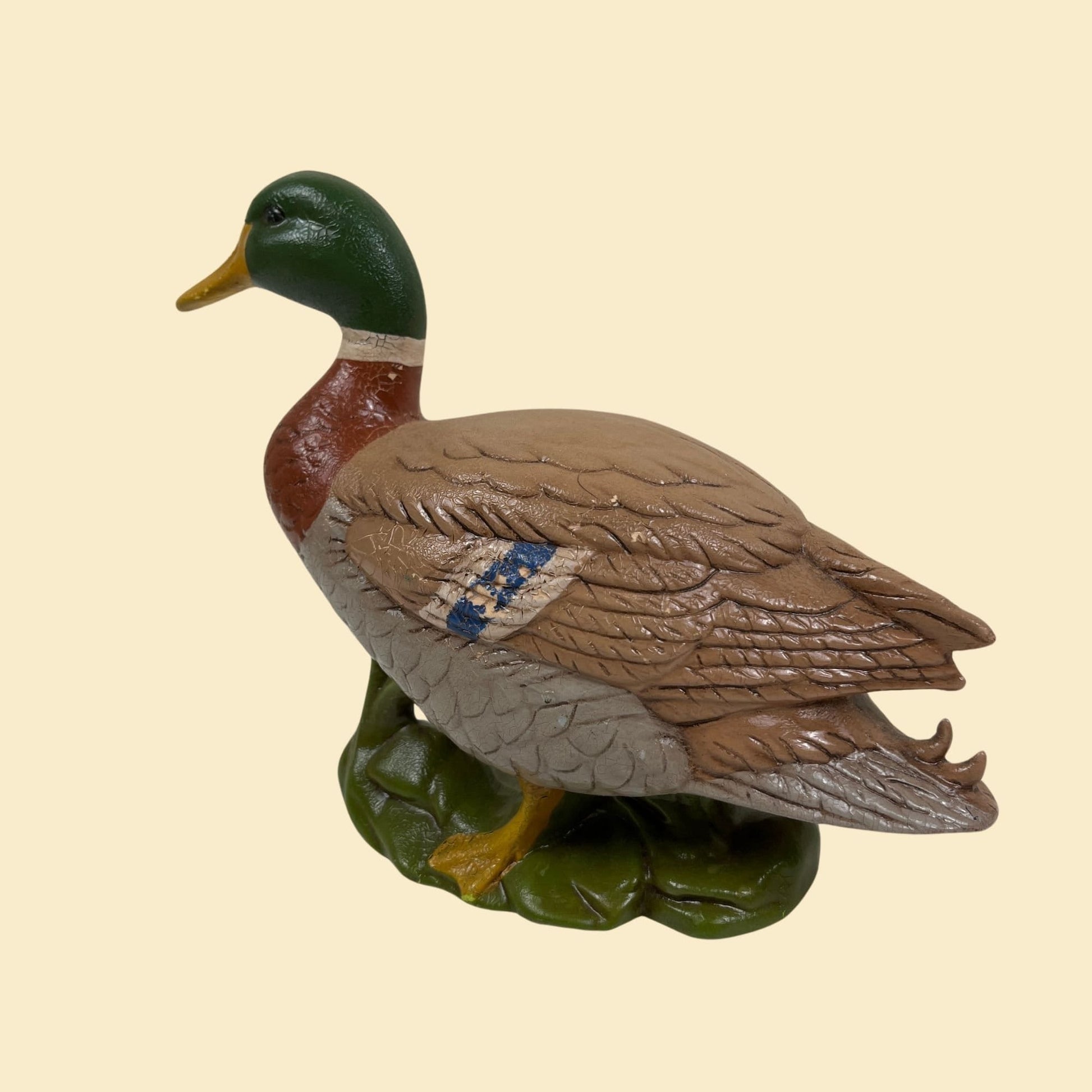 1970s ceramic duck statue, vintage 70s painted duck figurine by Shirley's Ceramics, mallard duck sculpture