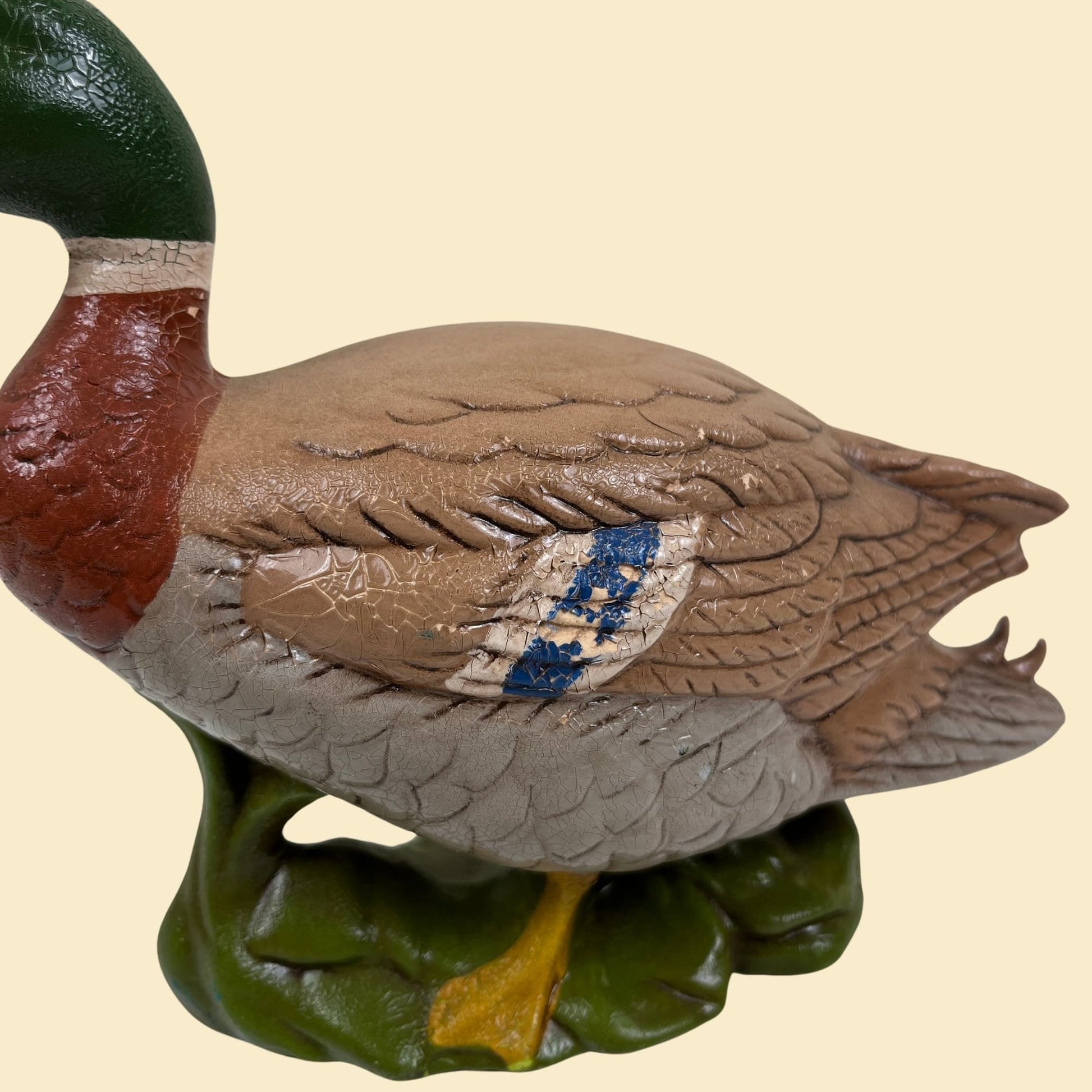 1970s ceramic duck statue, vintage 70s painted duck figurine by Shirley's Ceramics, mallard duck sculpture