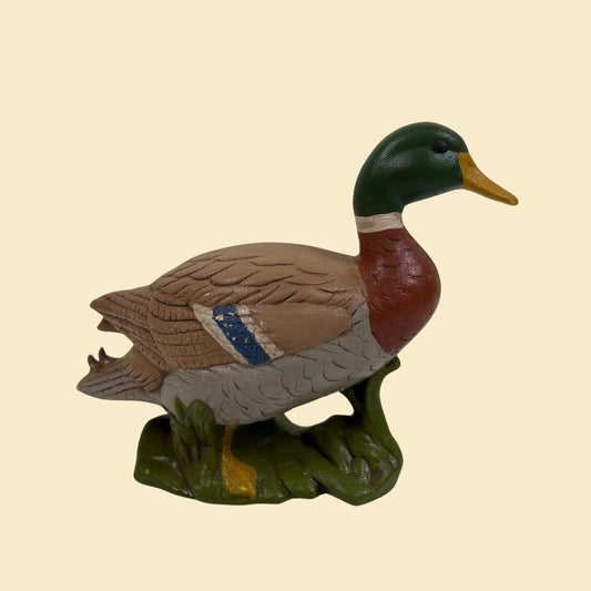 1970s ceramic duck statue, vintage 70s painted duck figurine by Shirley's Ceramics, mallard duck sculpture