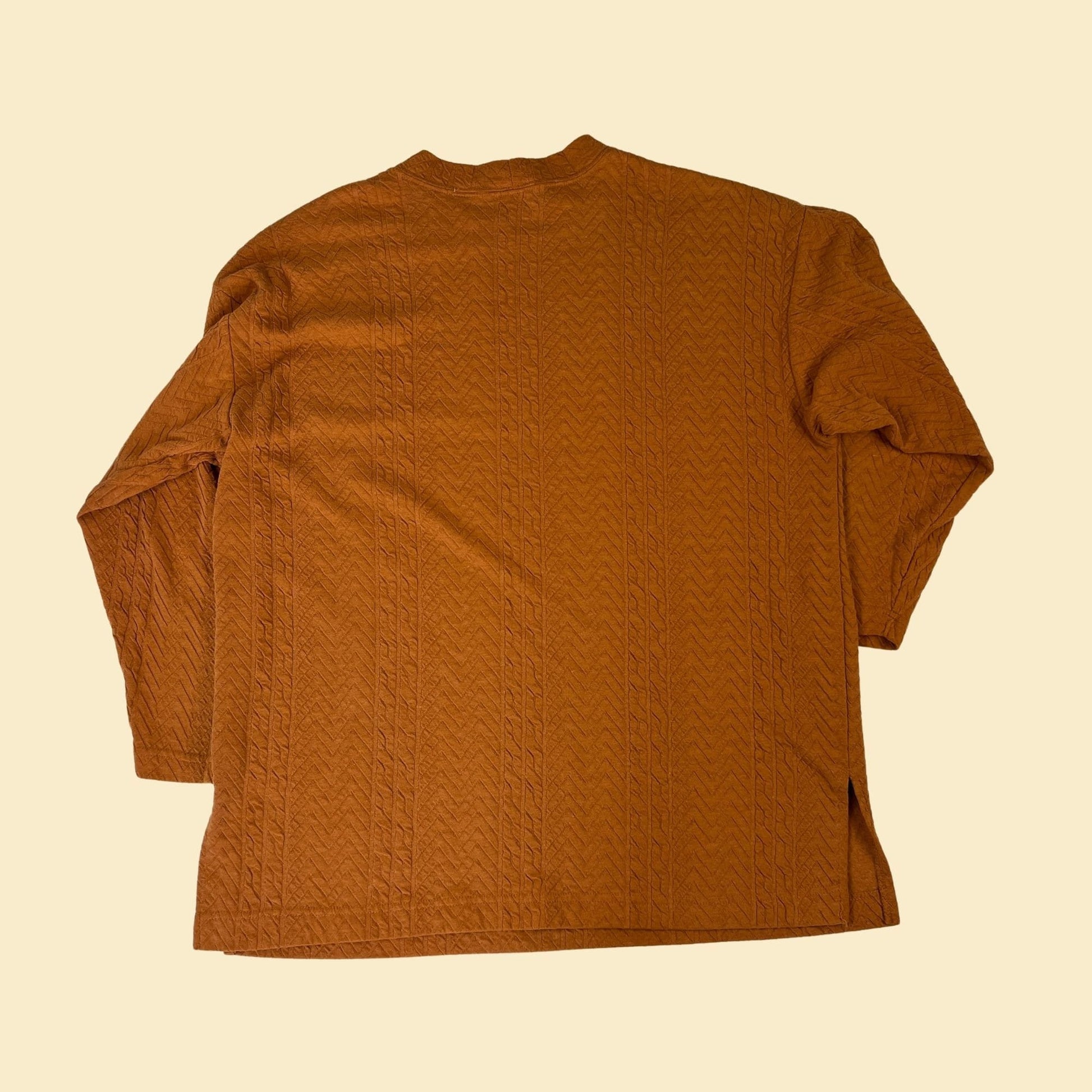 90s orange knit pullover shirt / sweatshirt by OSC Sport, vintage size M burnt orange textured sweater