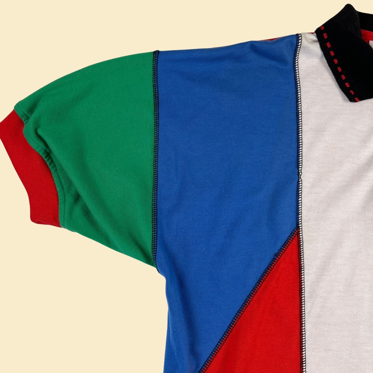 90s colorblock polo shirt, women's M vintage Goola Gong red, green, blue & white short sleeve casual top