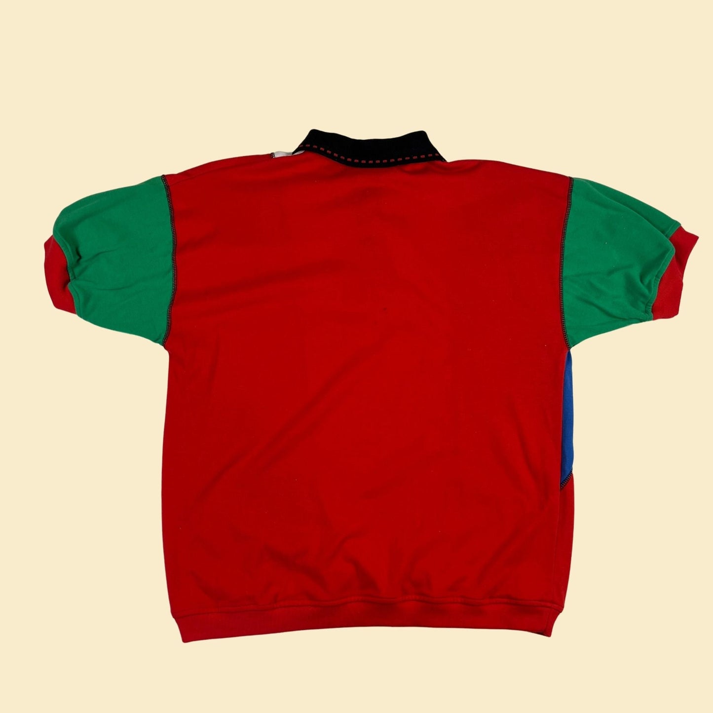 90s colorblock polo shirt, women's M vintage Goola Gong red, green, blue & white short sleeve casual top