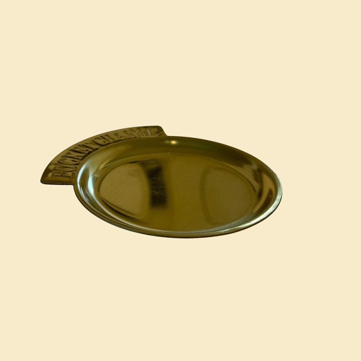 1970s pocket change dish, vintage brass circular coin dish