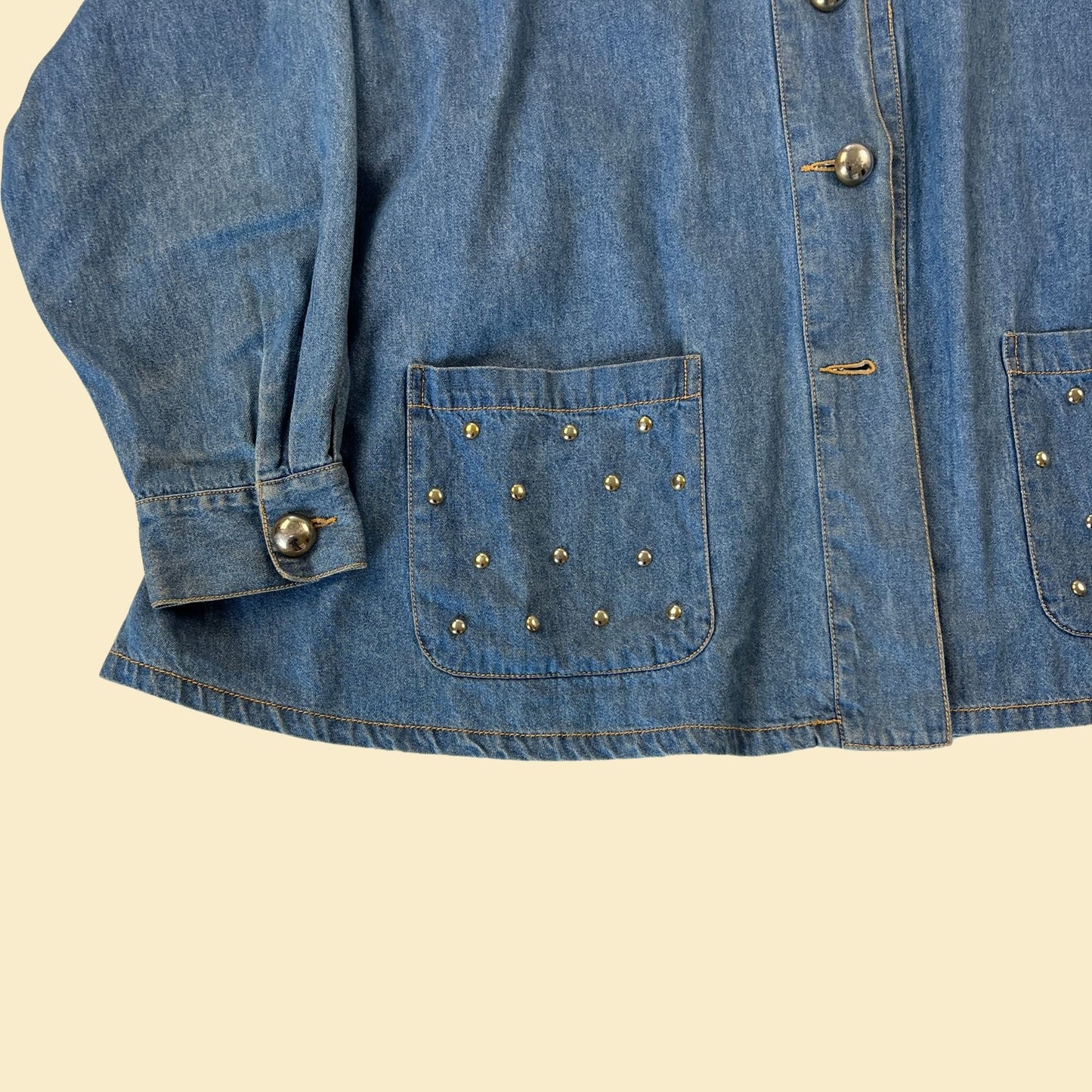 80s Caché denim / chambray button down shirt, size L vintage 1980s funky button down with gold embellishments