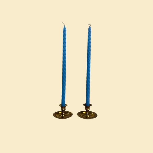 Vintage 1980s brass candlestick holders, set of 2 small solid brass taper candle holders