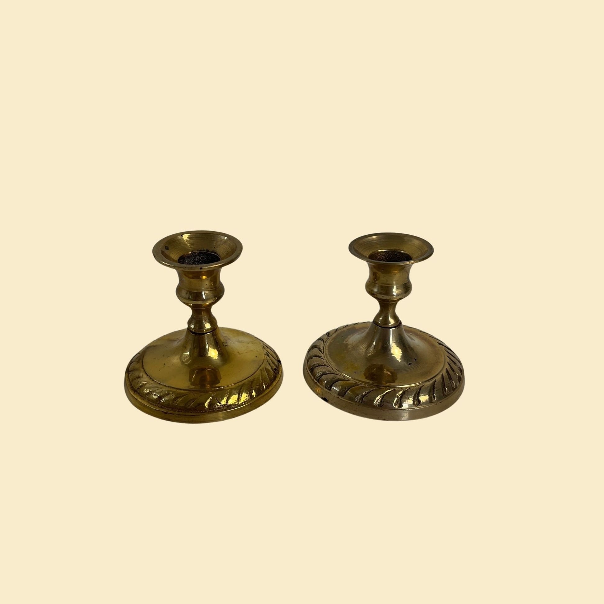 Vintage 1980s brass candlestick holders, set of 2 small solid brass taper candle holders