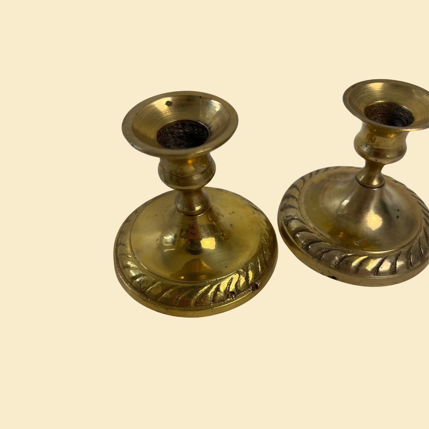 Vintage 1980s brass candlestick holders, set of 2 small solid brass taper candle holders