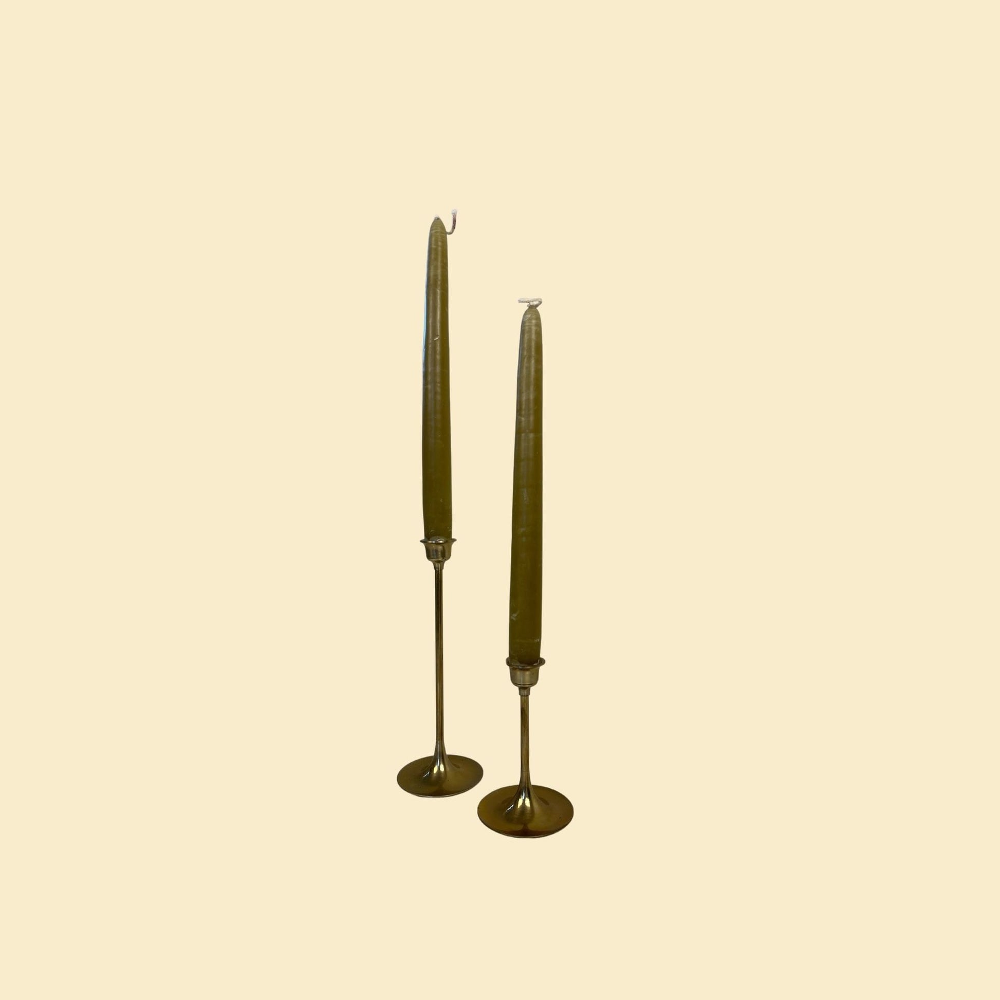 Set of vintage brass candlestick holders, set of two 1980s solid brass taper candle holders