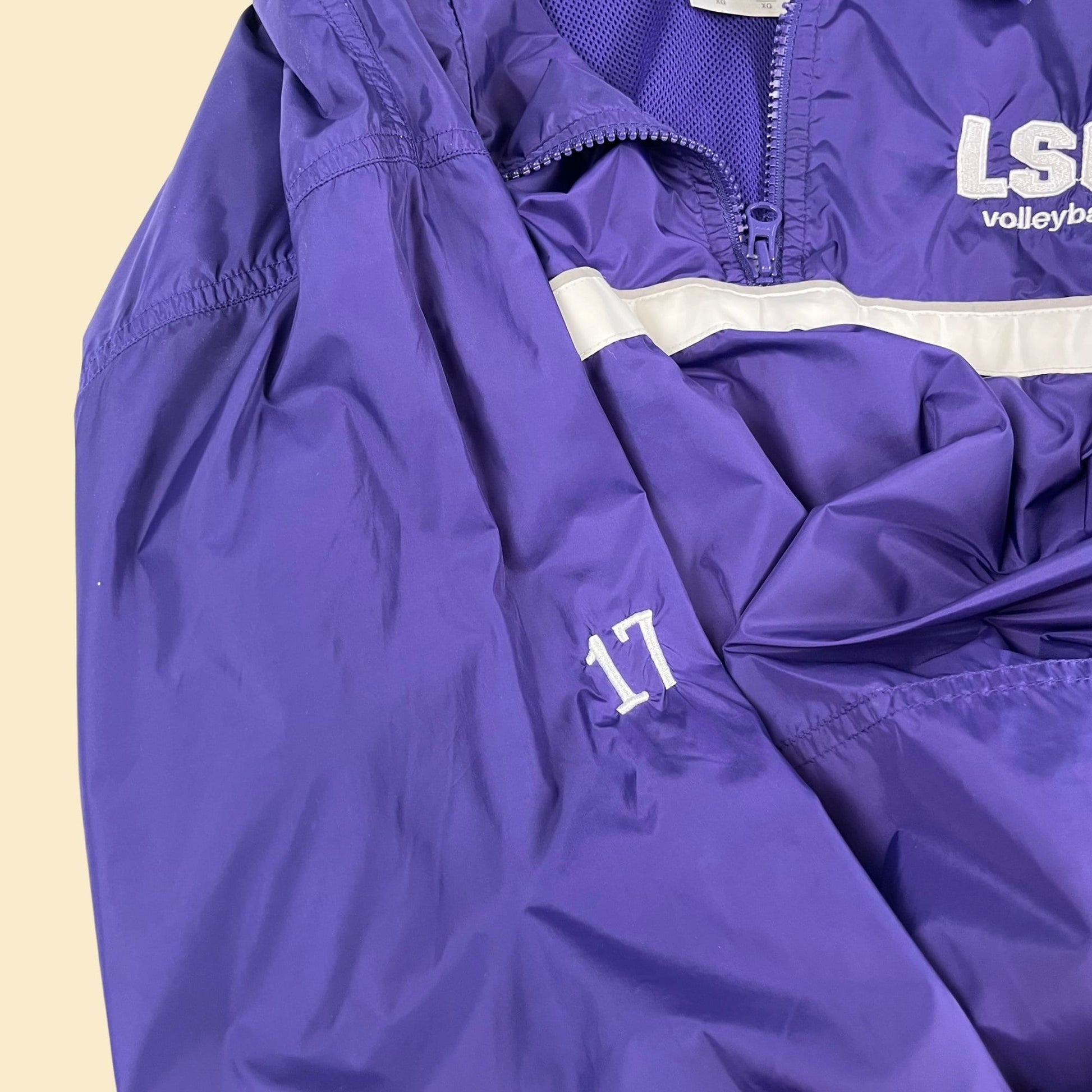 2000s LSU Volleyball windbreaker by Adidas, size XL pullover purple and white trainer jacket