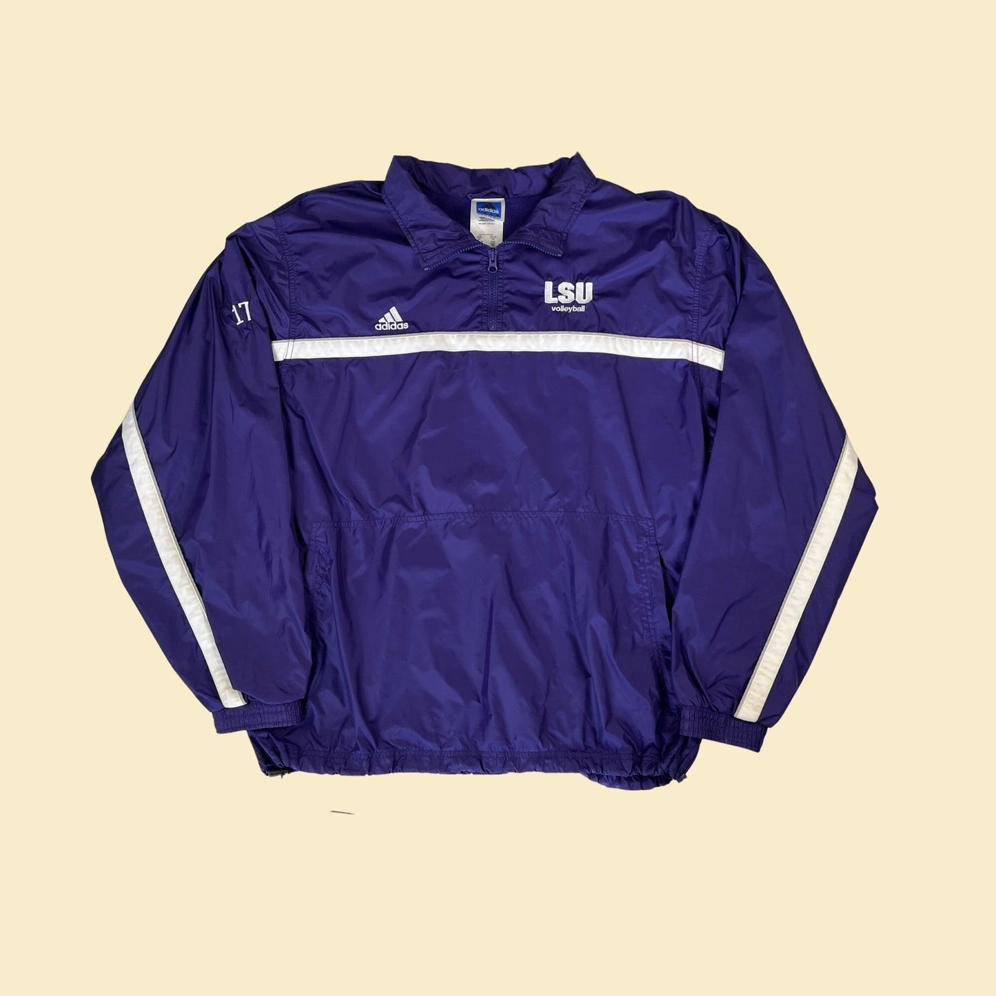 2000s LSU Volleyball windbreaker by Adidas, size XL pullover purple and white trainer jacket