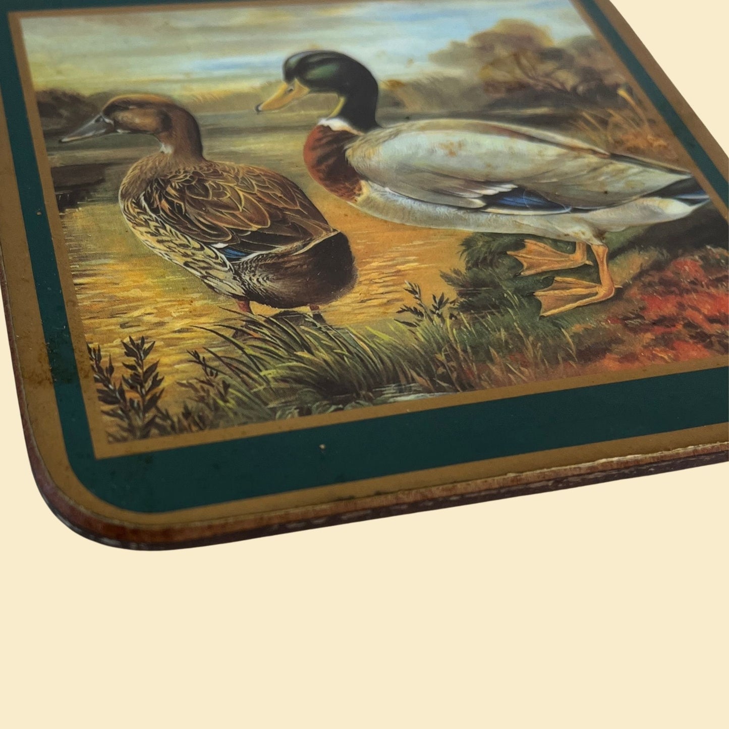 70s duck coasters, set of 5 vintage 1970s square coasters by Pimpernel, made in England