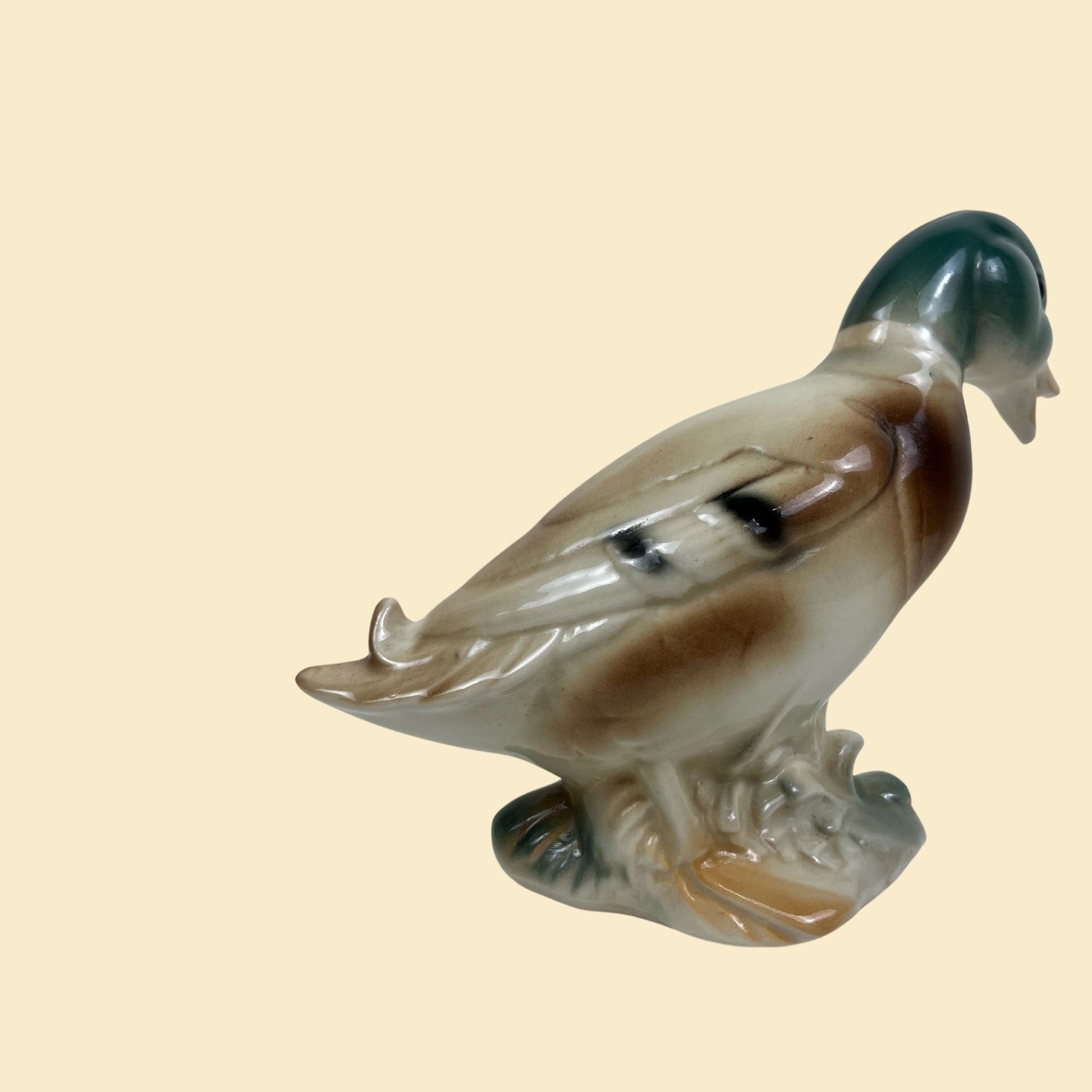 Vintage ceramic duck statue, 1950s mallard duck tabletop figurine