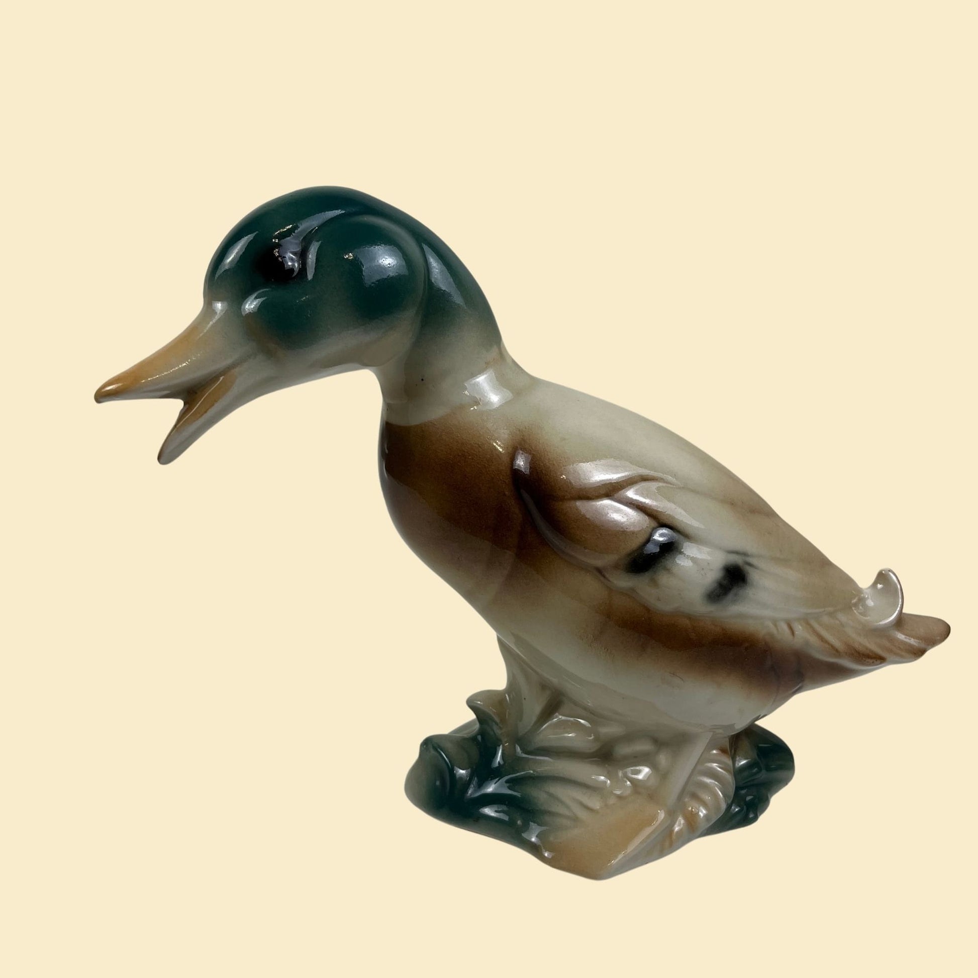 Vintage ceramic duck statue, 1950s mallard duck tabletop figurine