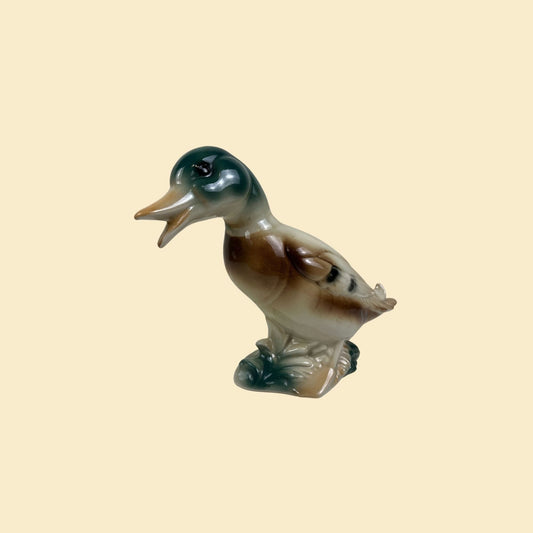 Vintage ceramic duck statue, 1950s mallard duck tabletop figurine