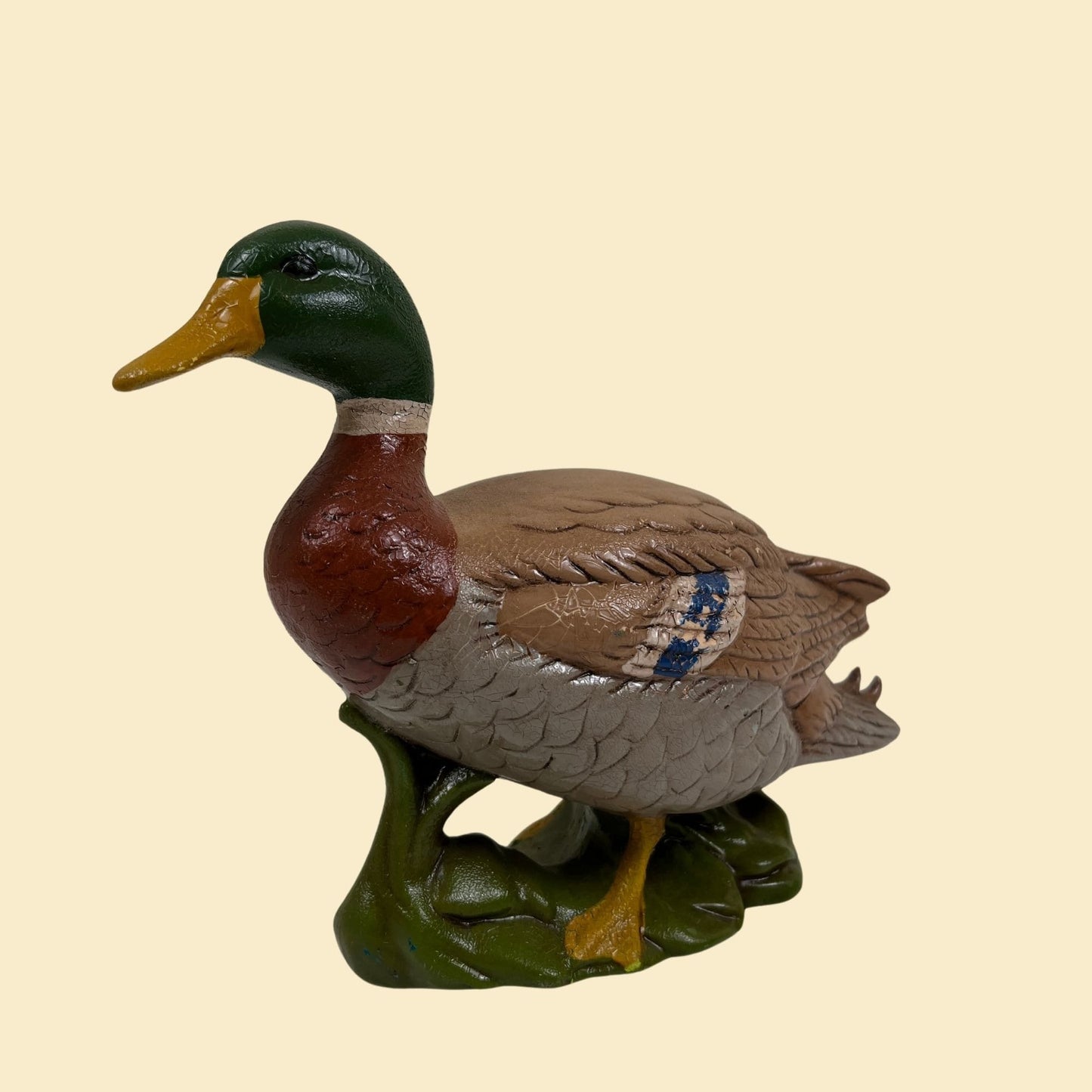 1970s ceramic duck statue, vintage 70s painted duck figurine by Shirley's Ceramics, mallard duck sculpture