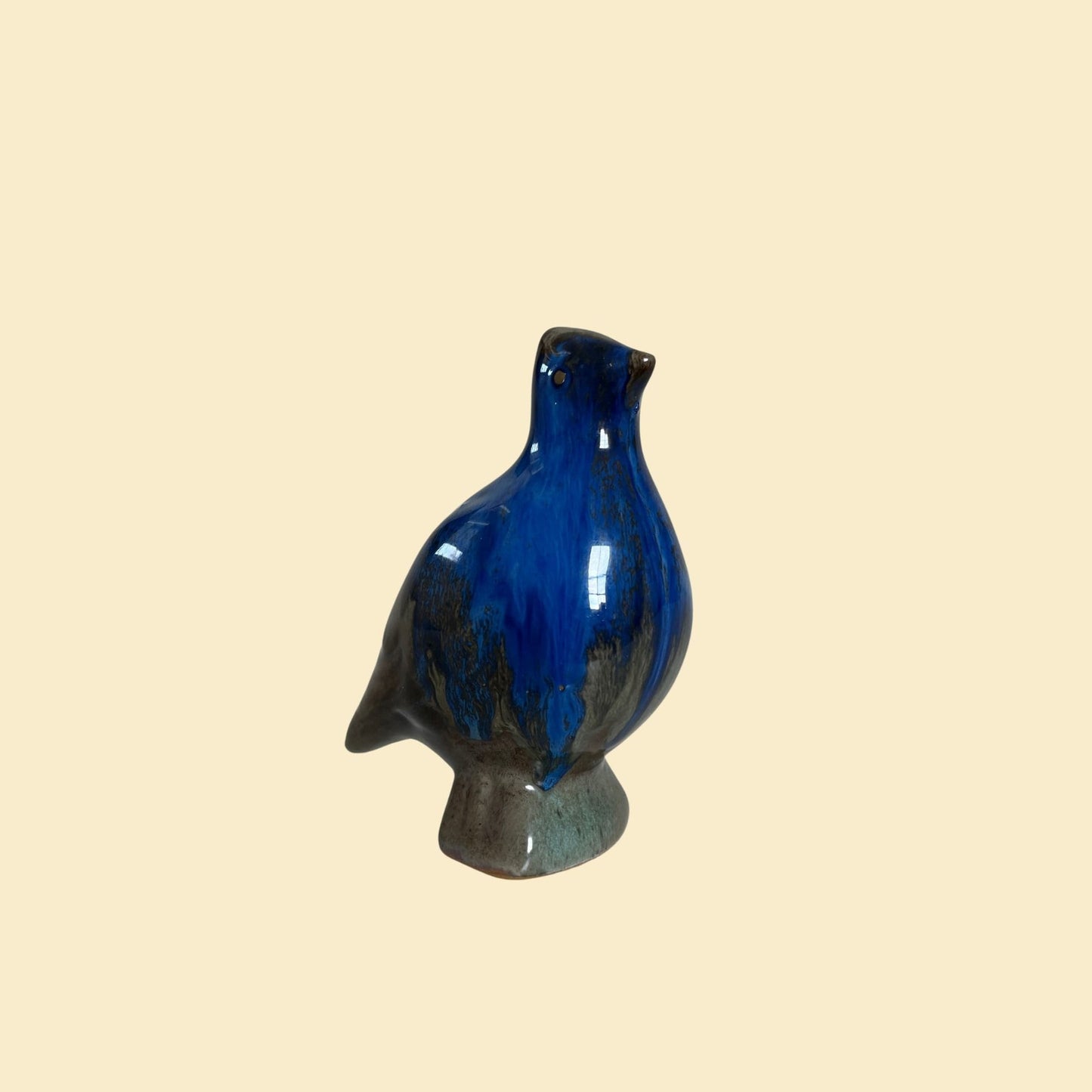 Vintage blue ceramic bird, 1990s blue & grey ceramic bird statue