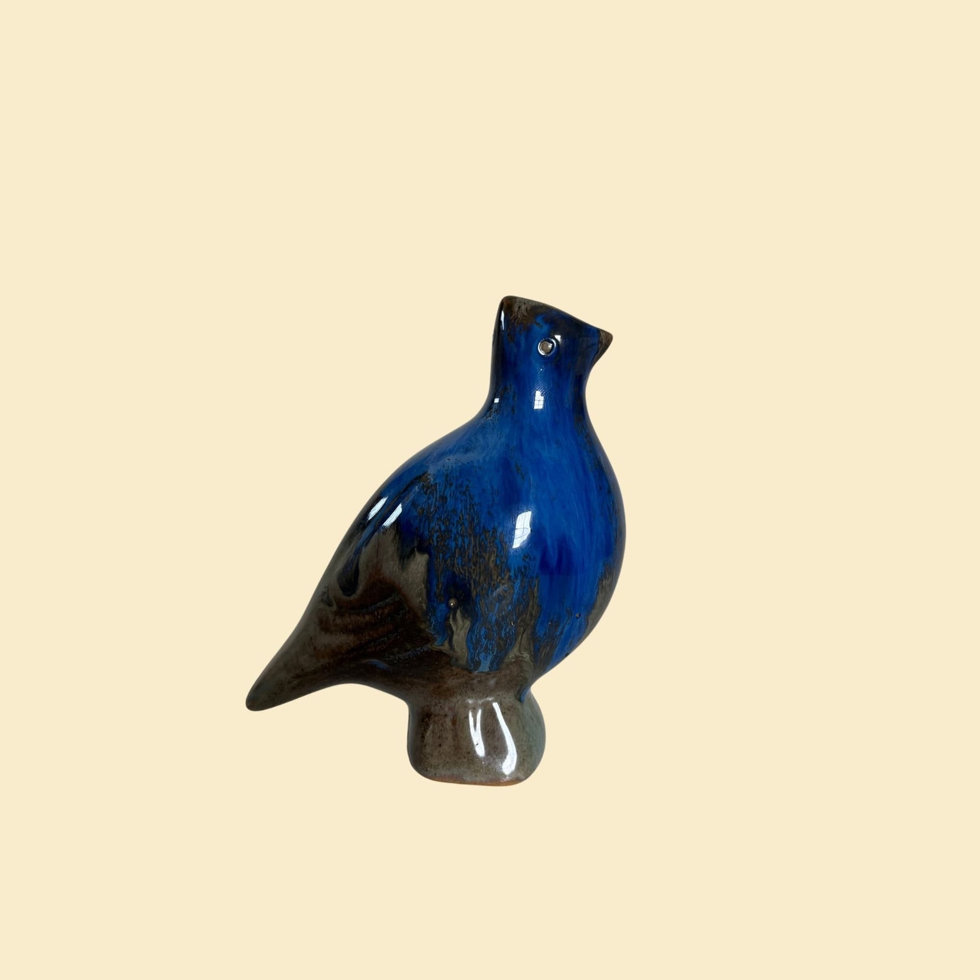 Vintage blue ceramic bird, 1990s blue & grey ceramic bird statue